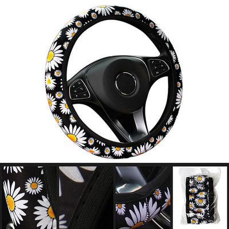 Classic Doingart Universal Steering Wheel Cover - Auto Car Daisy Sunflower Steering Wheel Cover Non-slip and Sweat Absorption Steering Wheel Cover Universal 14.5 to 15.25 inches