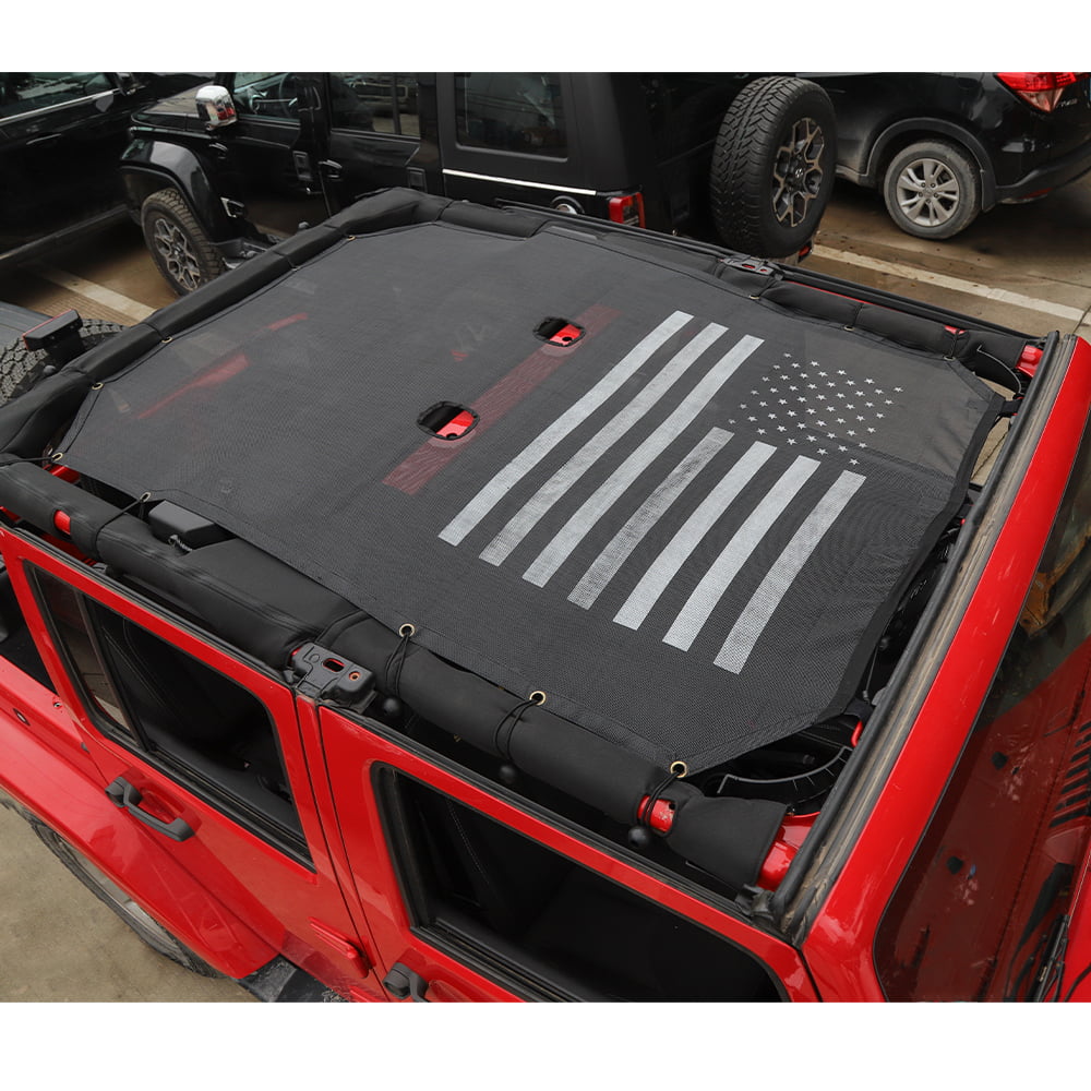 Classic CheroCar Sun Shade Mesh Sunshade Bikini Top for Jeep Wrangler JK 2007-2017, Black US Flag