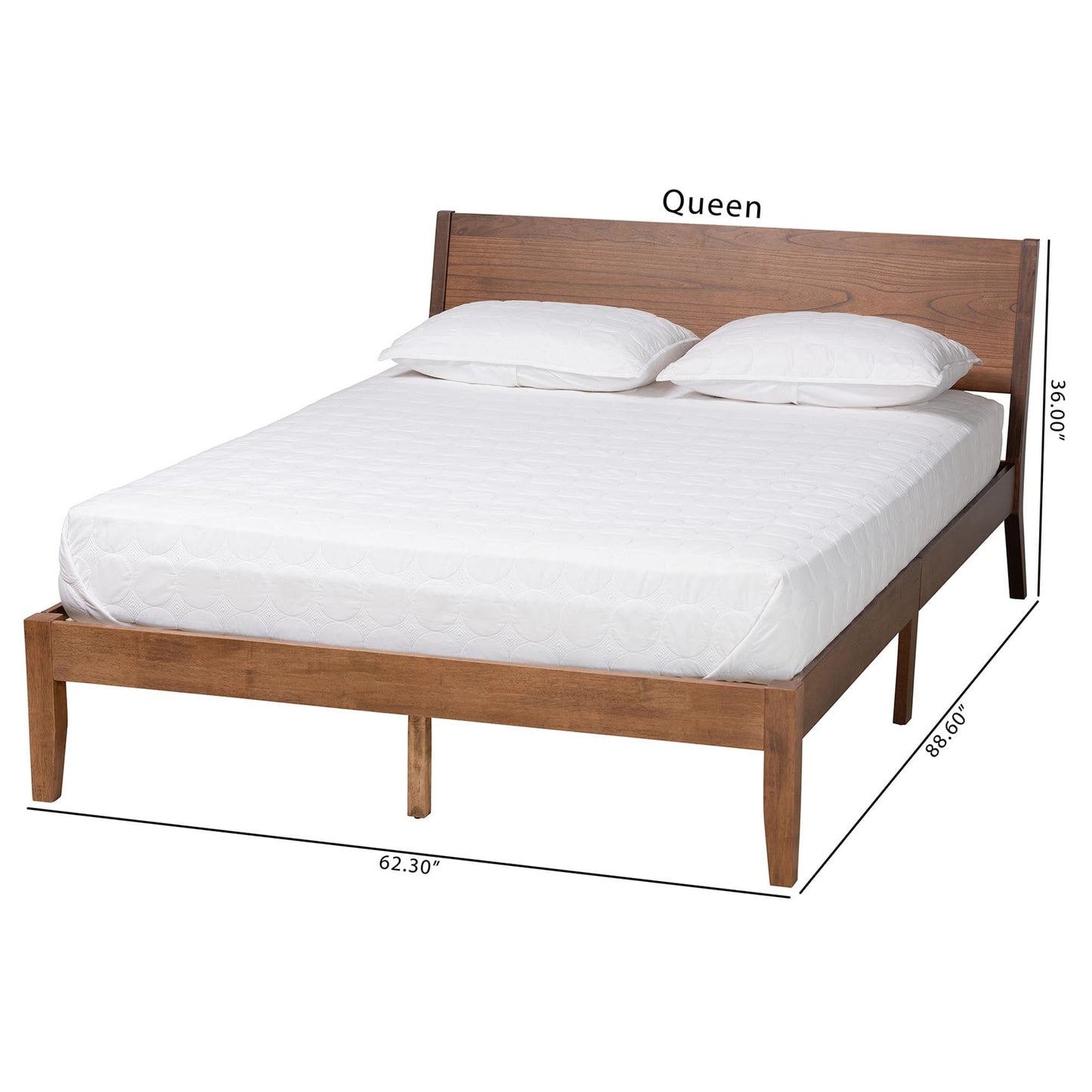 Classic Baxton Studio Salvatore Mid-Century Modern Walnut Brown Finished Wood Queen Size Platform Bed