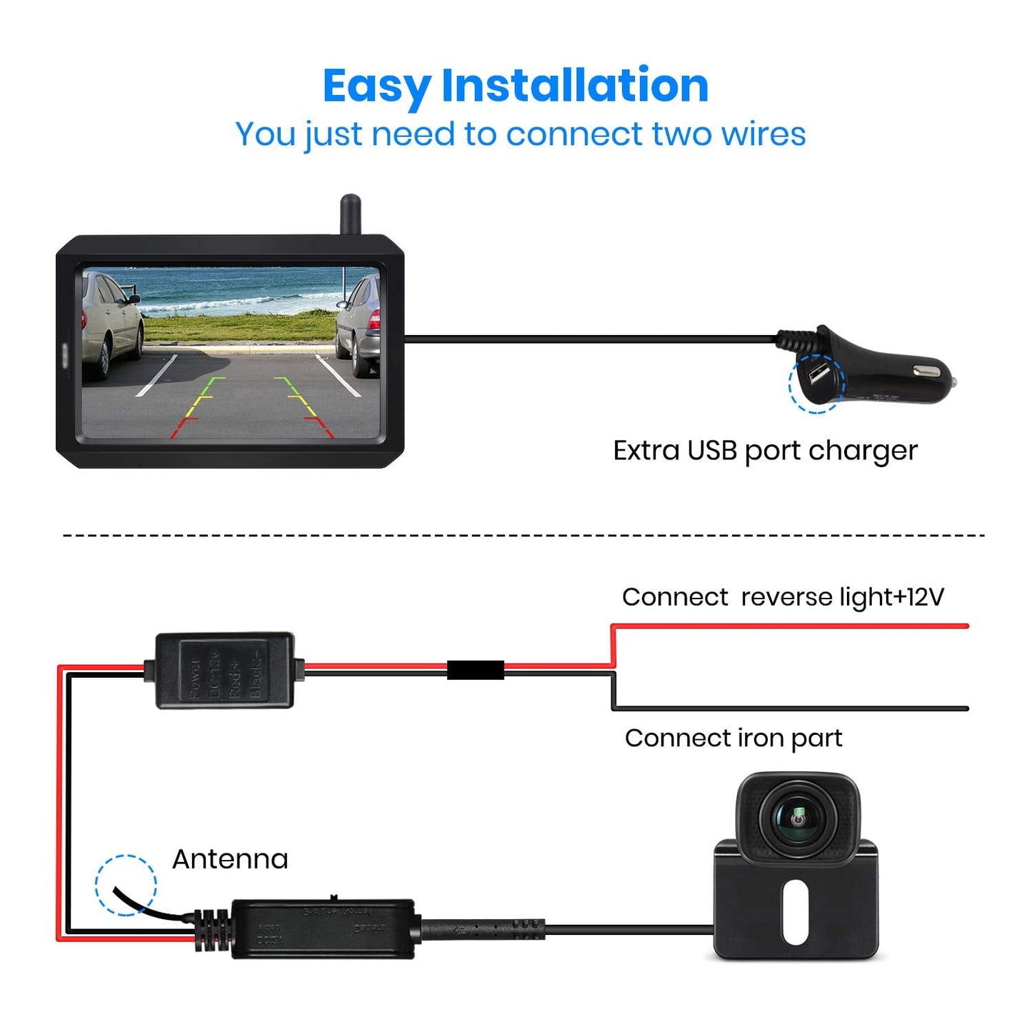 Classic Auto-Vox Backup Camera Wireless 5'' Monitor Kit, Waterproof Rear View Camera Reversing Parking System for Trucks, SUV, and Universal Cars