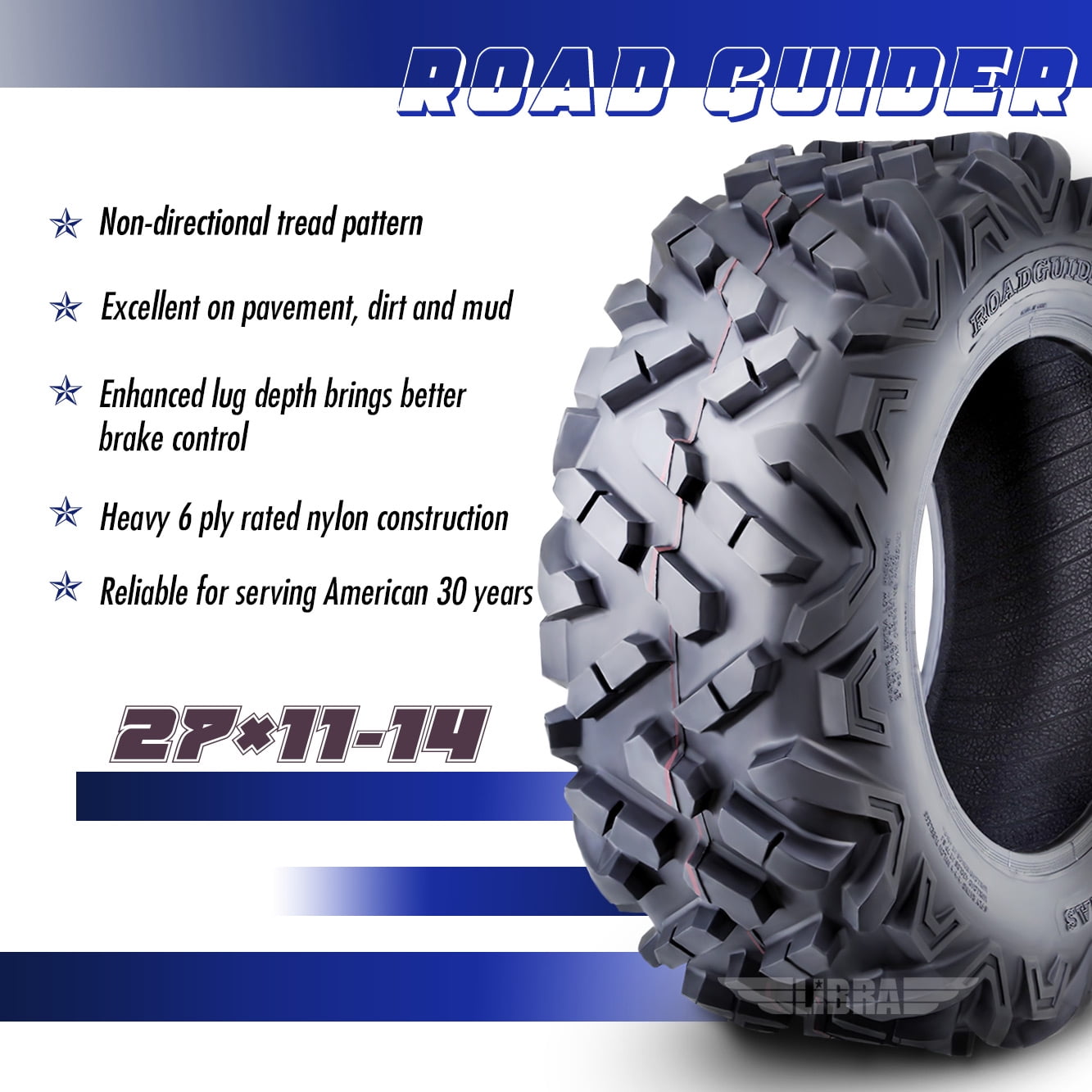 Versatile Set of 2 ATV UTV Tires 27x11-14 27x11x14 6PR Mud