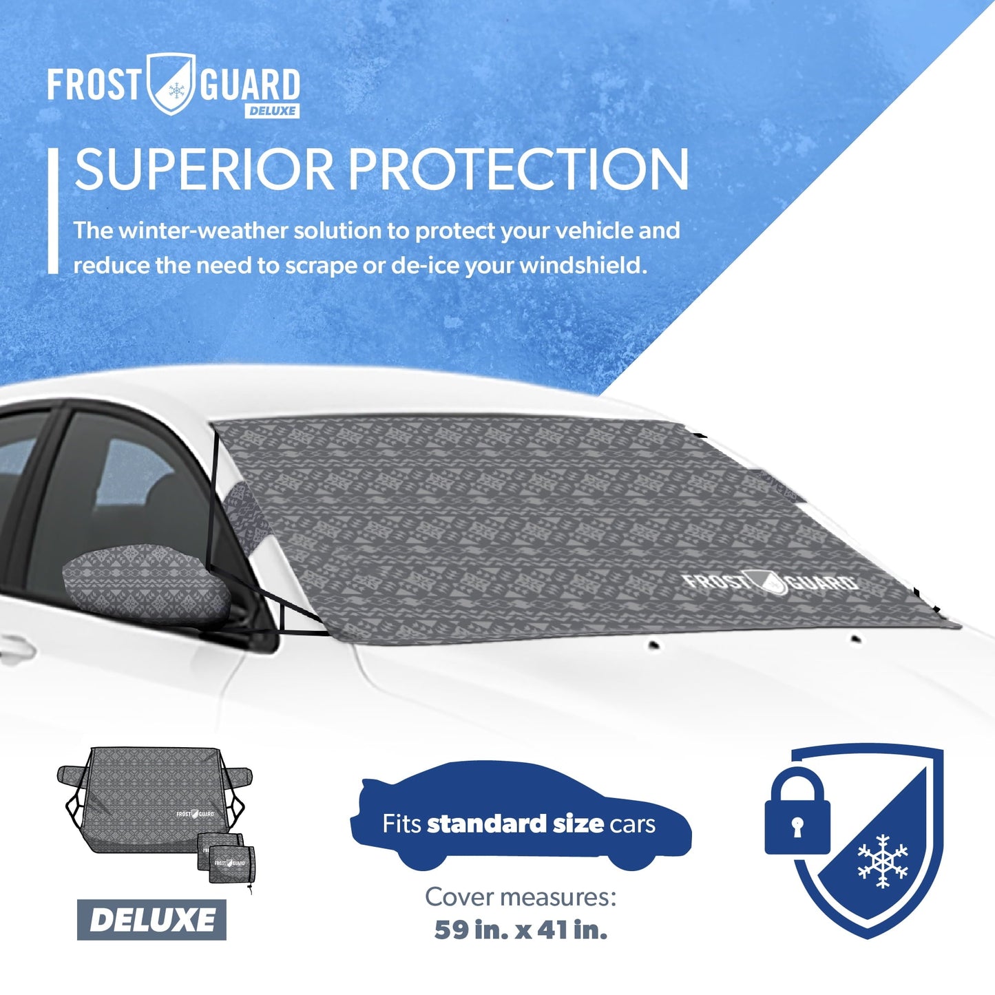 Classic FrostGuard Deluxe Full-Coverage Car Windshield Cover for Ice/Snow, Sweater, 41" x 59"