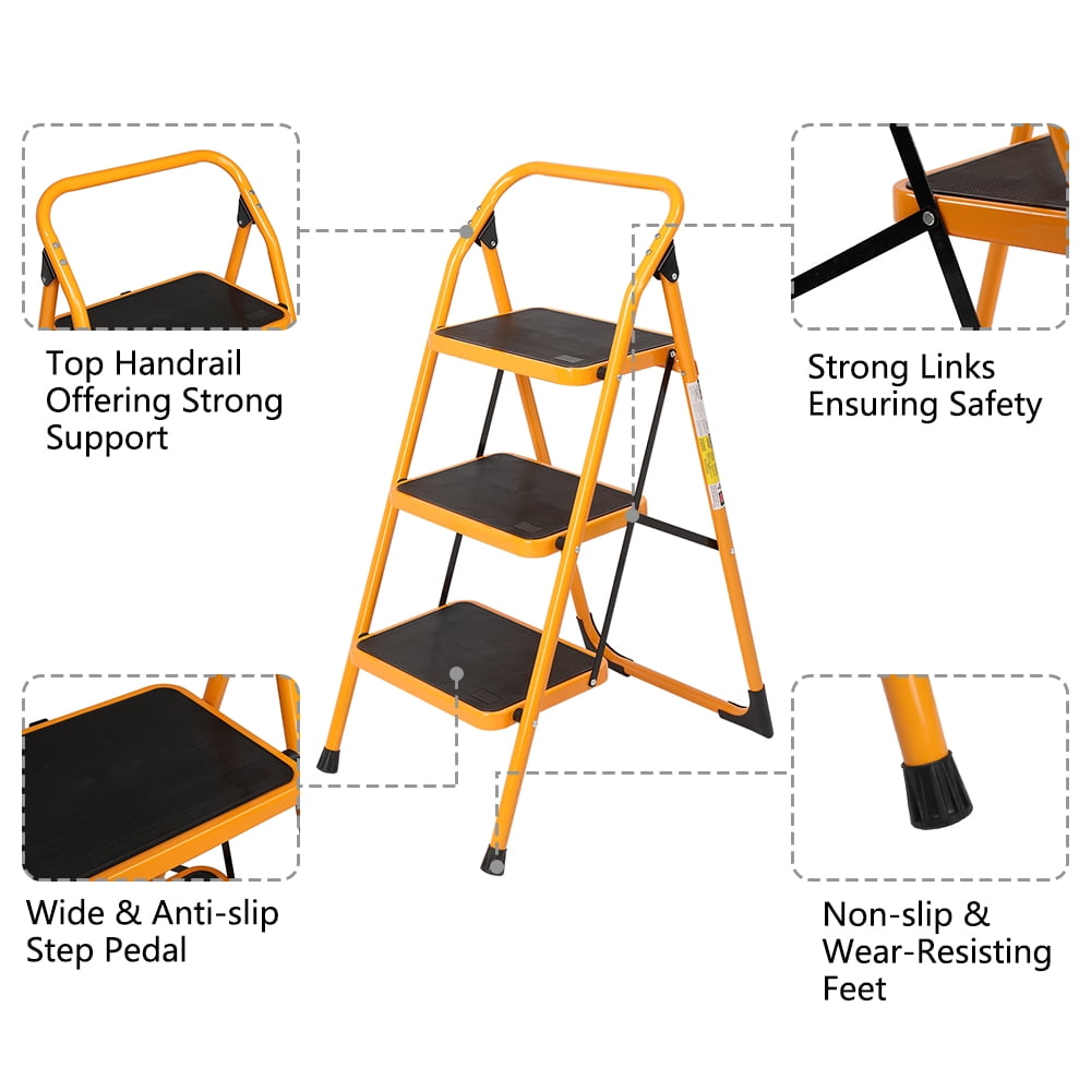 Versatile Ktaxon 3-Step Ladder, Lightweight Step Stool, 330 lb. Load Capacity, Iron