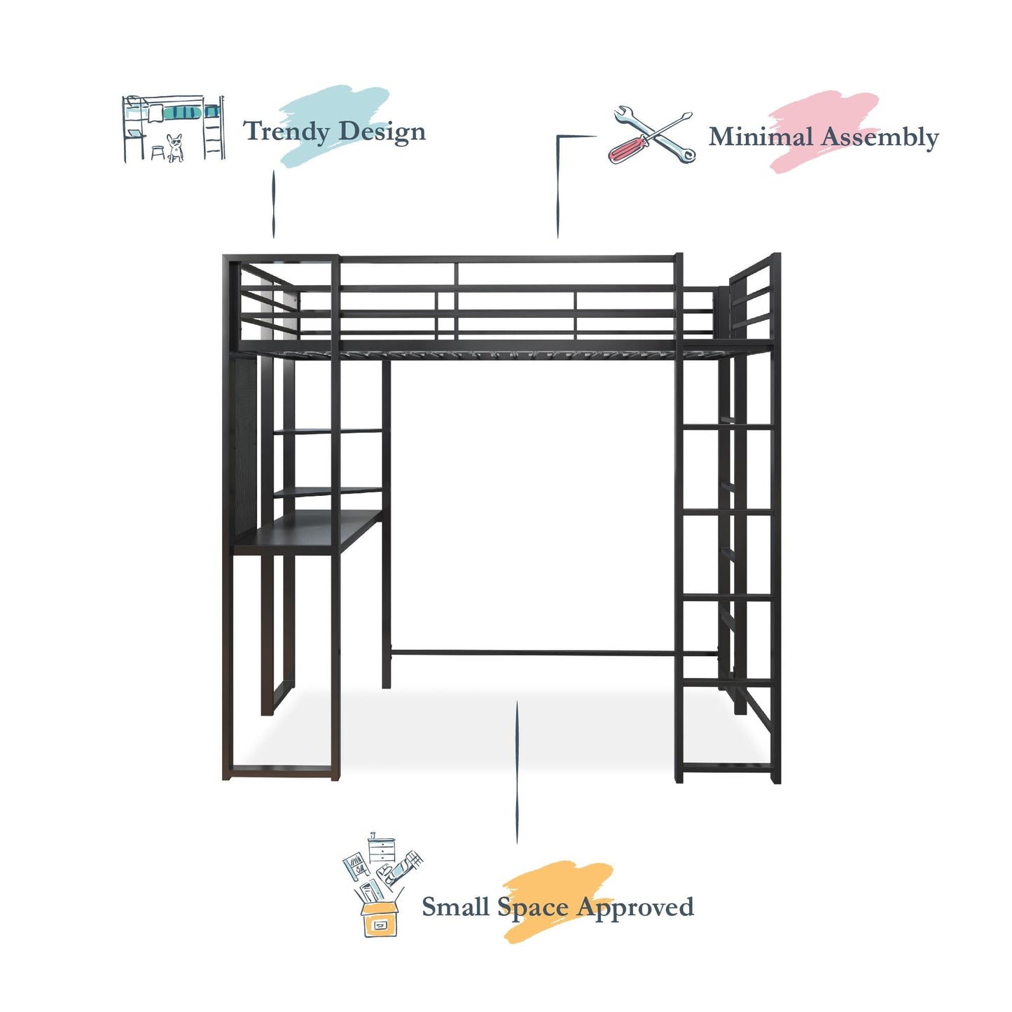 Versatile Teen Novogratz Hunter Full Size Metal Loft Bed, Black