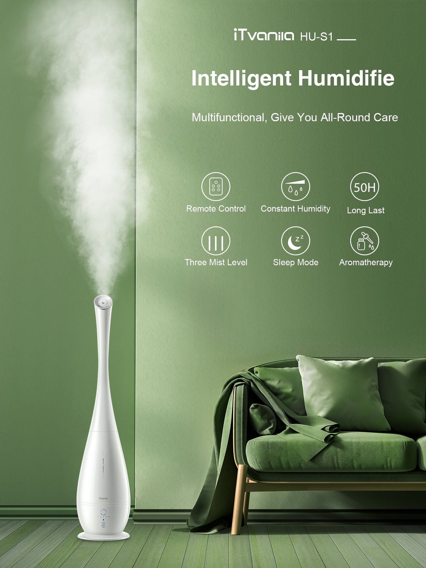 Classic Cool Mist Humidifiers Large Room, 5L Floor Humidifier for Bedroom with Remote Control, Last up to 50 Hours, Smart Humidity Essential Tray