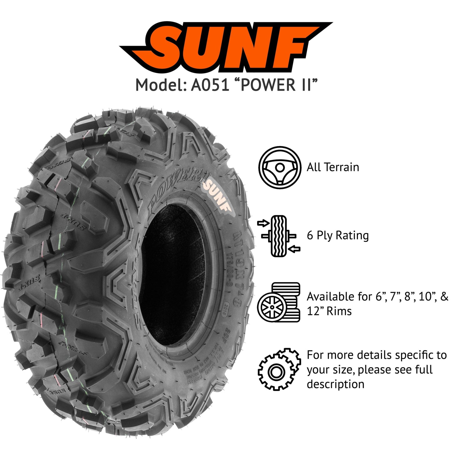 Classic SunF All Terrain ATV UTV Tires 22x7-10 & 20x10-9 6 PR A051 (Complete Full Set of 4)