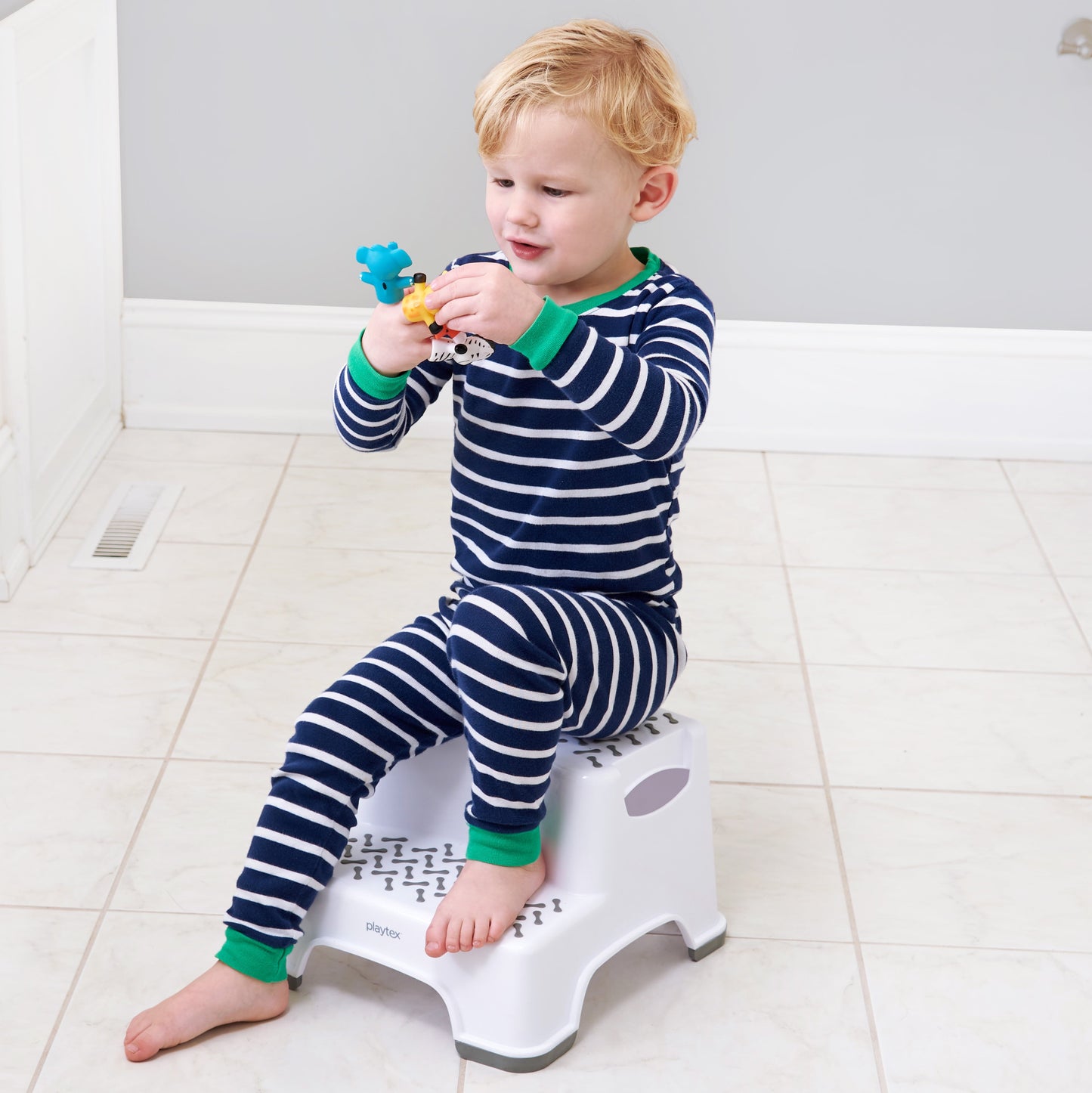 Classic Playtex White 2-Tier Step Stool, Kids Bathroom and Bedroom Plastic Step Stool