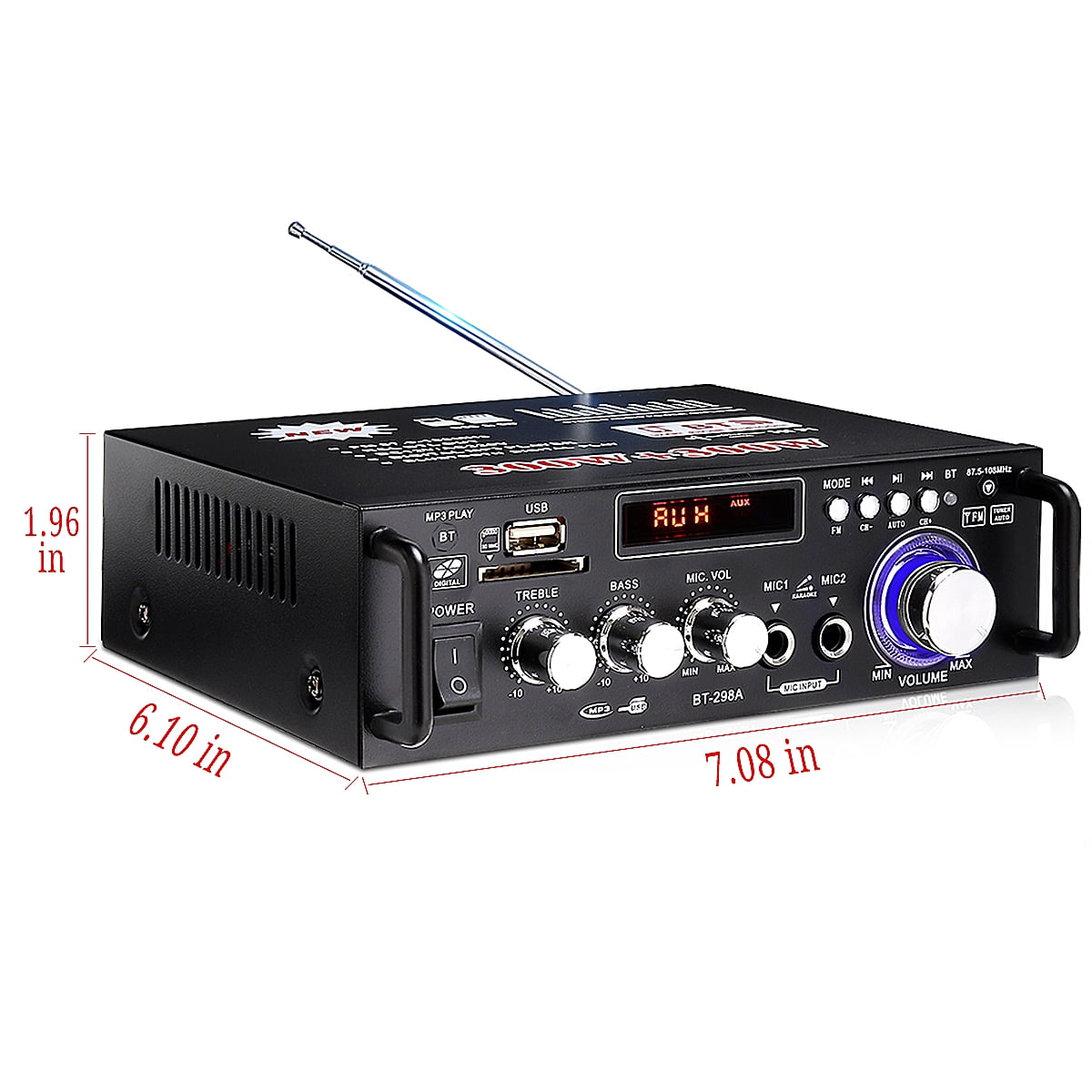 Classic 600W 4-16Ohm Amplifier with bluetooth LCD Digital Display Stereo Audio HiFi Amp MP3/USB/SD Car / Home / Theater