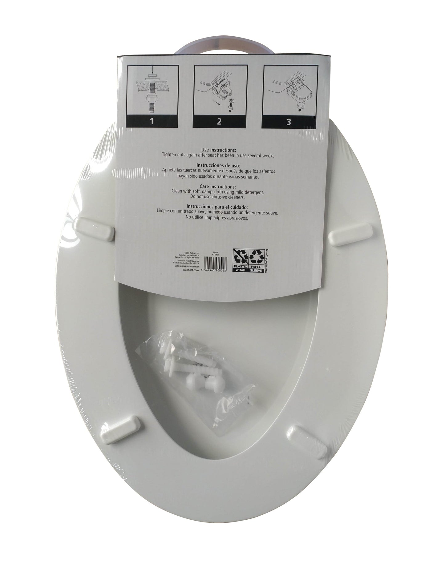 Versatile Mainstays Elongated White Wood Toilet Seat, Easy Clean