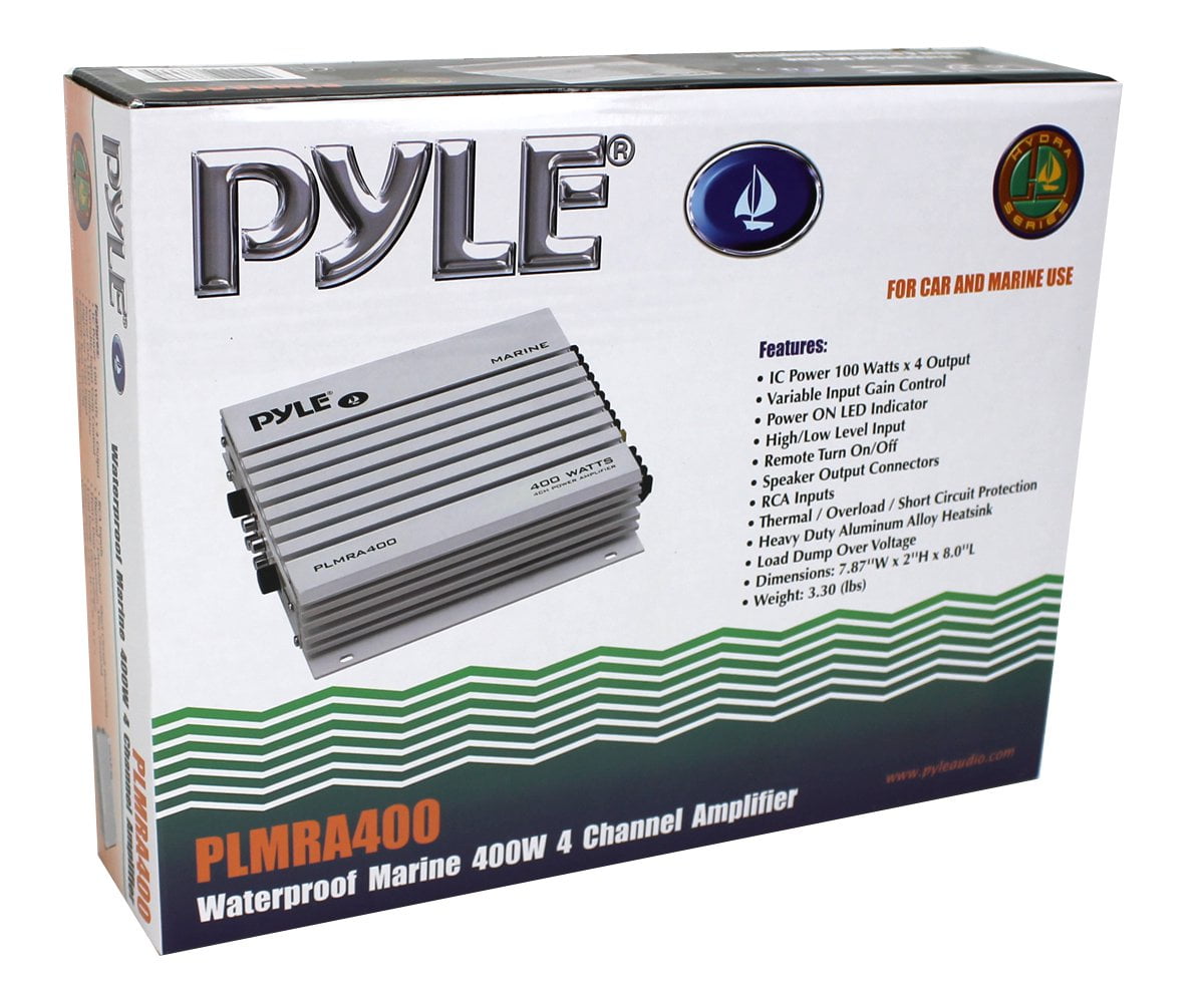 Classic Pyle PLMRA400 400 Watt 4 Channel Waterproof Marine Boat Audio Amplifier, White