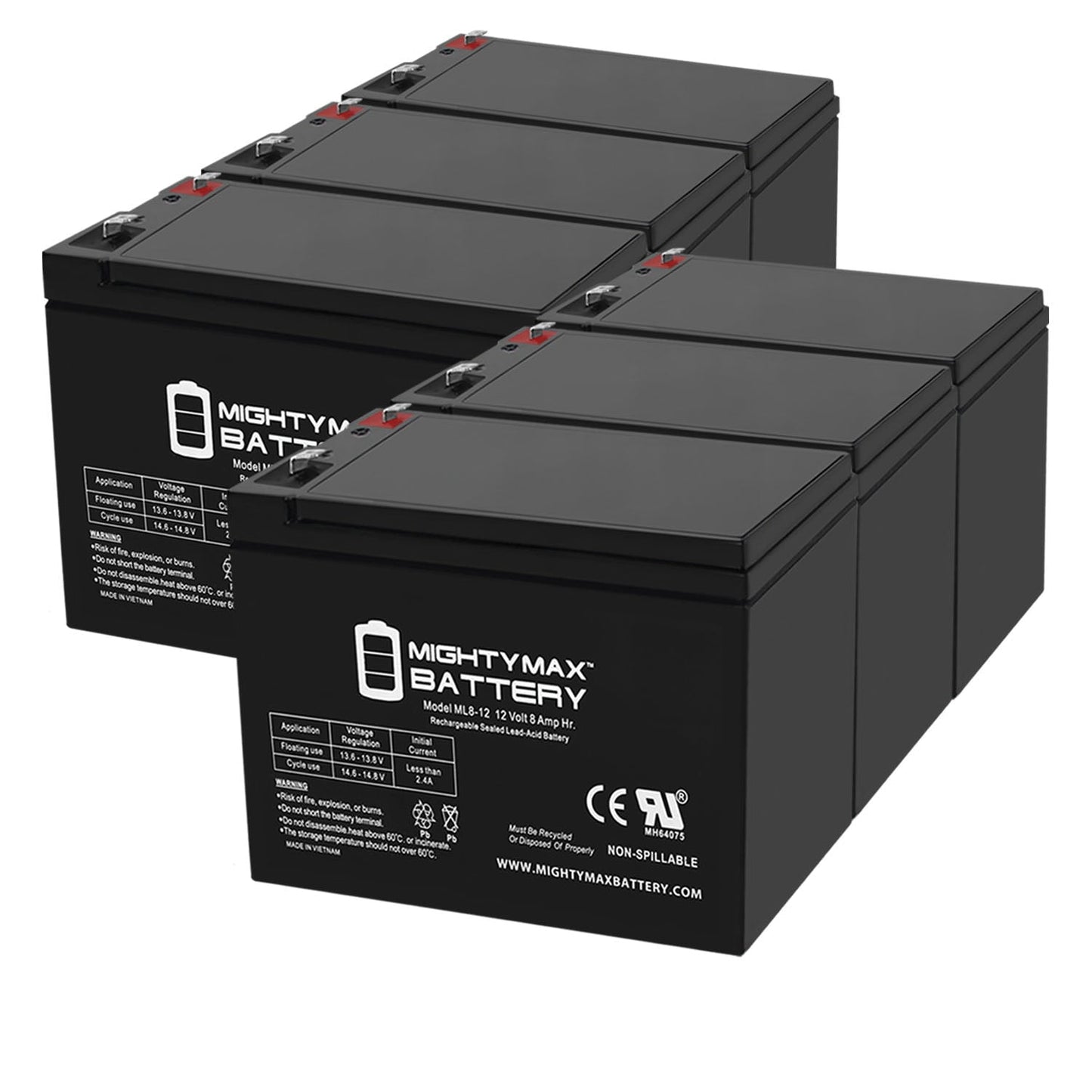 Classic 12V 8Ah Compatible Battery for APC Back-UPS ES 750 UPS - 6 Pack