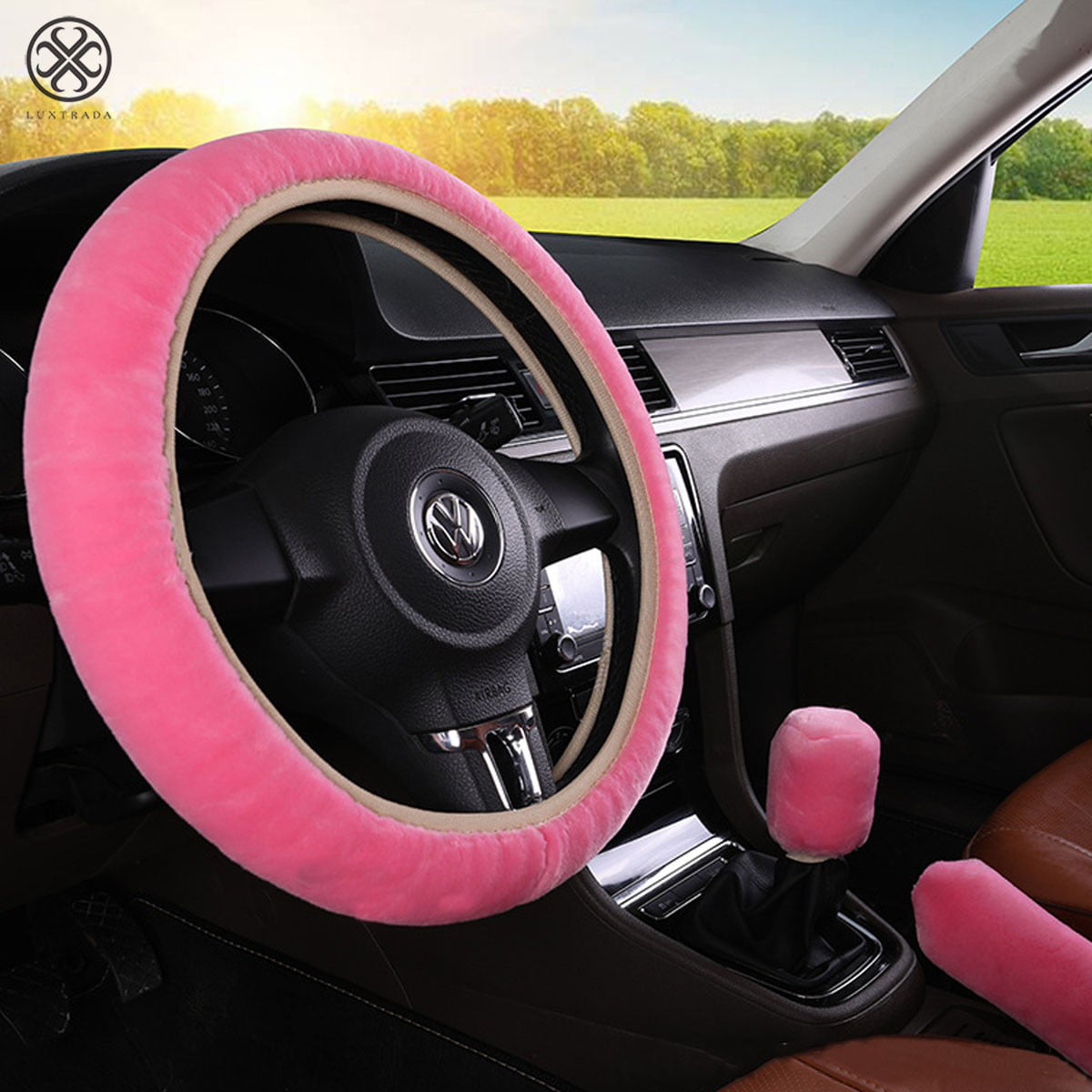 Versatile Luxtrada Universal 3Pcs/Set Woolen Winter Soft Warm Fuzzy Steering Wheel Cover Long Plush Handbrake Car Accessory