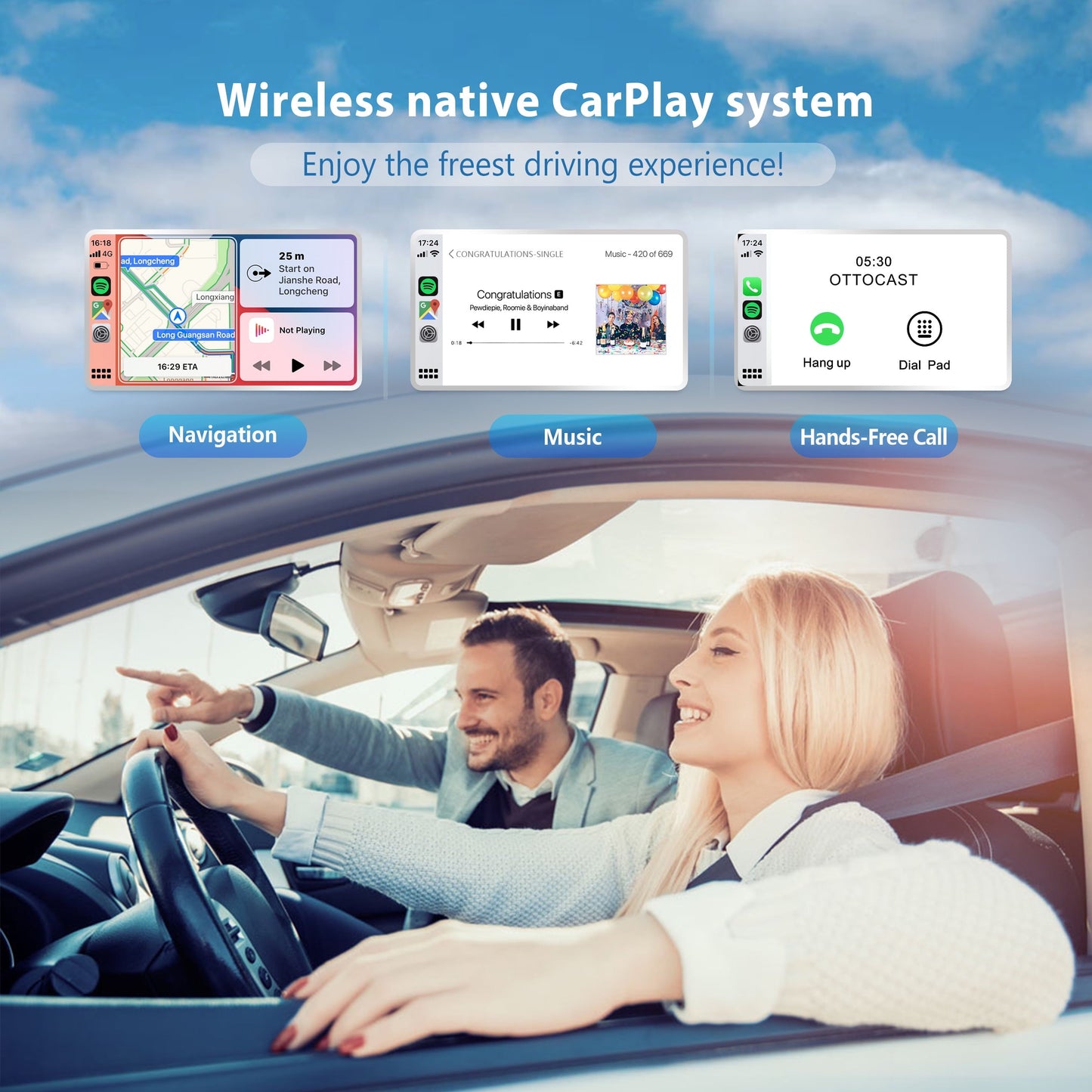 Versatile OTTOCAST Wireless CarPlay Adapter 2023 Speed Fastest Apple Wireless CarPlay Dongle 5Ghz WiFi Auto Connect No Delay Online Update, U2-AIR for OEM Wired CarPlay Cars Model Year After 2016