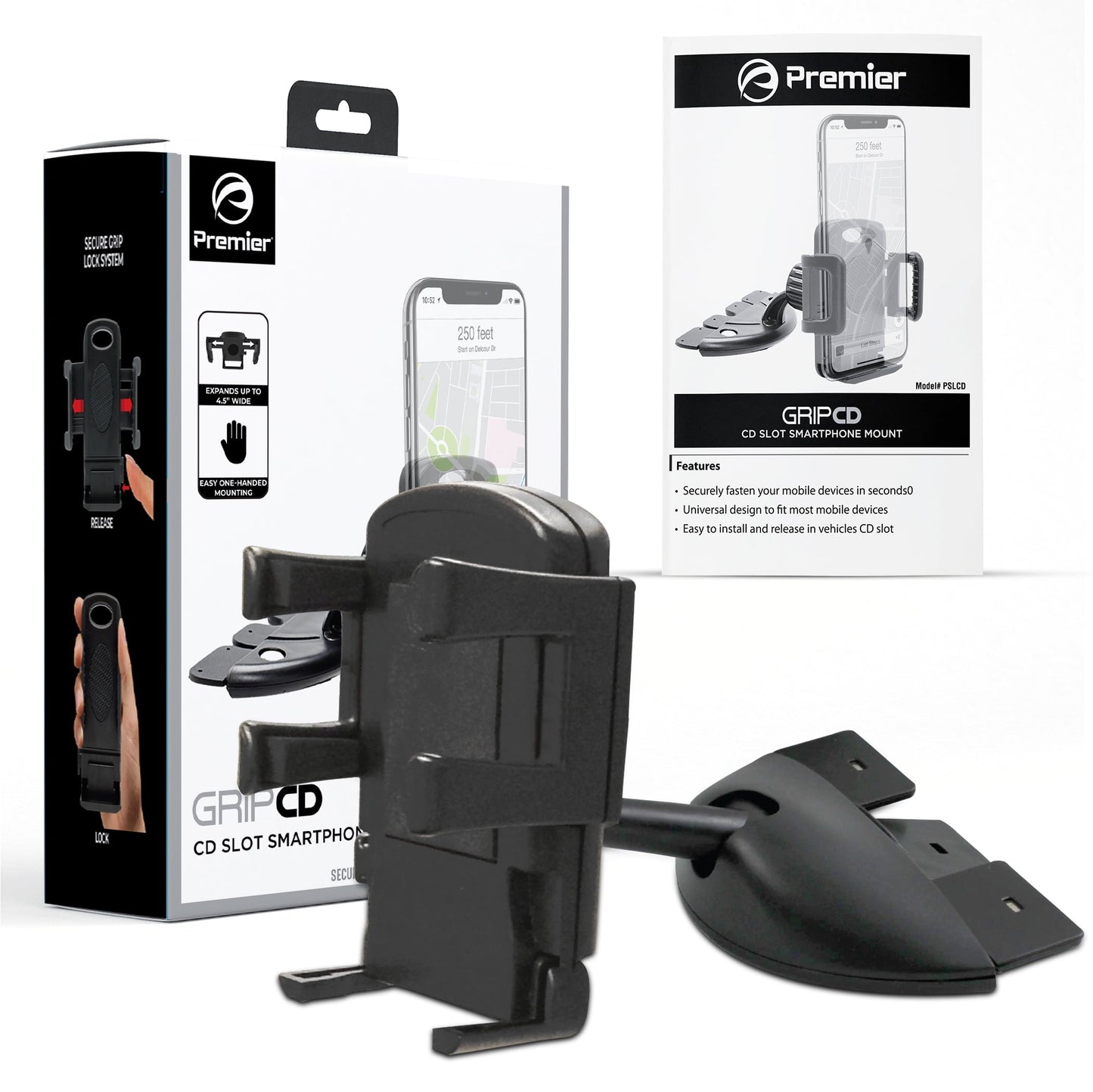 Classic Premier CD Slot Phone Mount and Holder with Expandable Grip for all Mobile Devices, Black