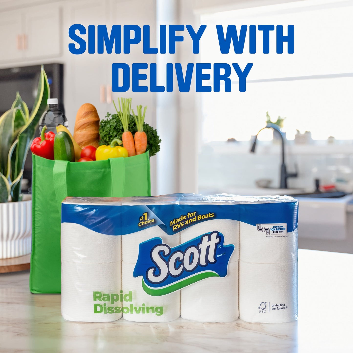 Versatile Scott Rapid-Dissolving Toilet Paper, 8 Double Rolls, 231 Sheets Per Roll (1,848 Total)