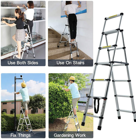 Classic 6+5 Telescopic Step Ladder Aluminium Heavy Duty 150KG/330lb Folding Portable Extendable Anti-Slip Stepladder for Home Garden Office Garage Home Loft DIY