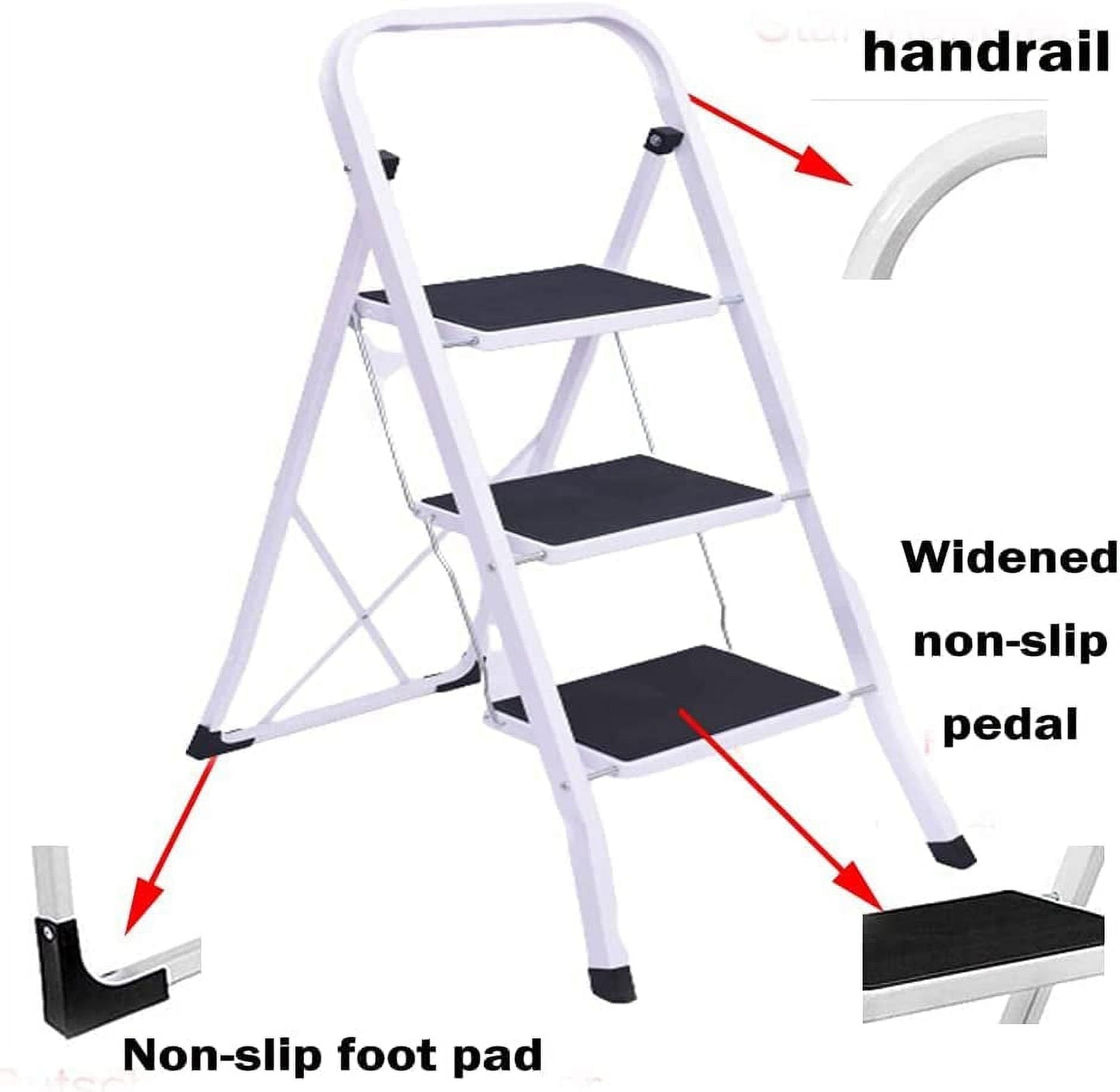 Classic Bowoshen 3 Step Heavy Duty Non-Slip Tread Folding Compact Safety Step Ladder Stepladder