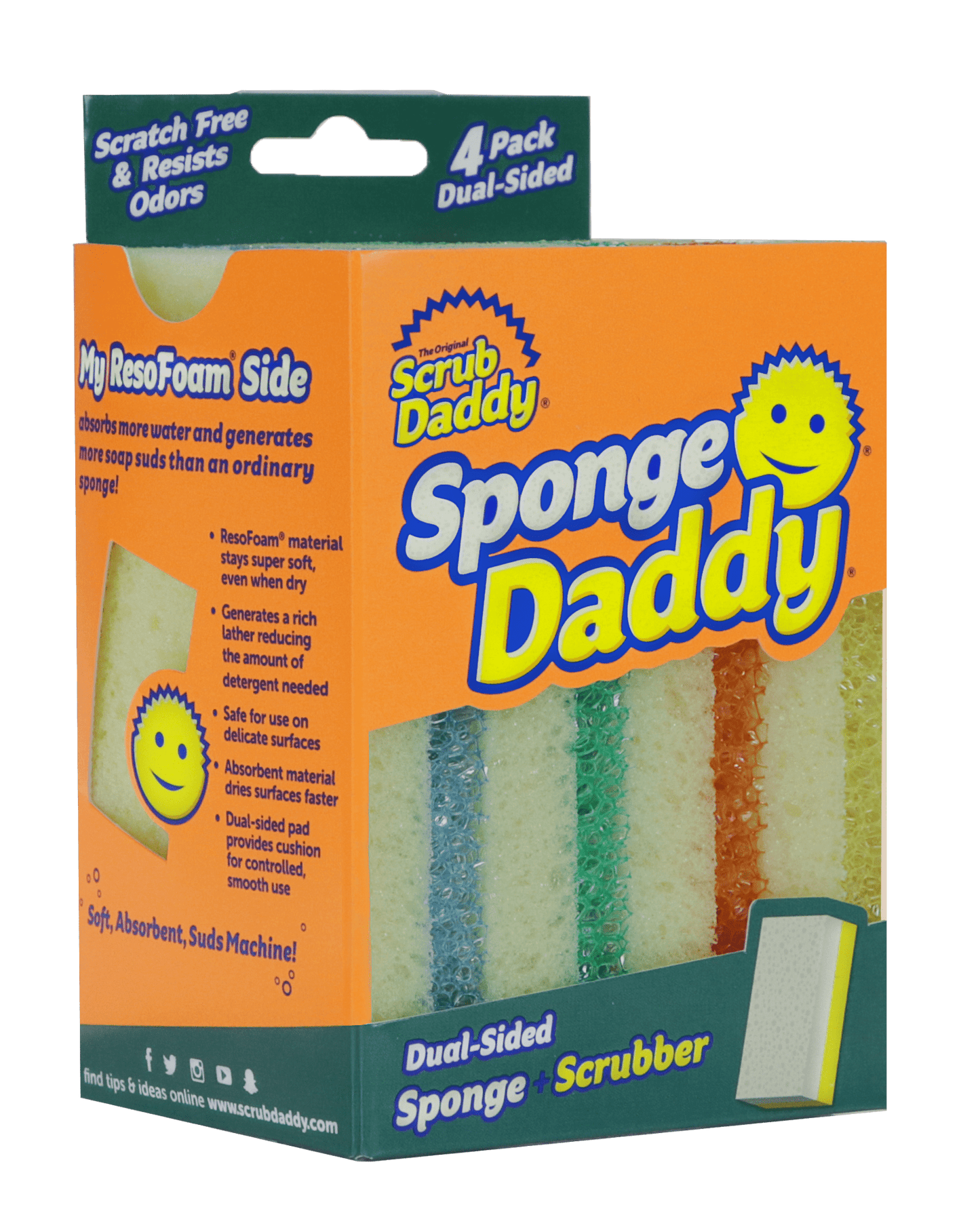 Versatile Scrub Daddy Sponge Daddy Dual-Sided Non- Scratch Sponge, 4 Count