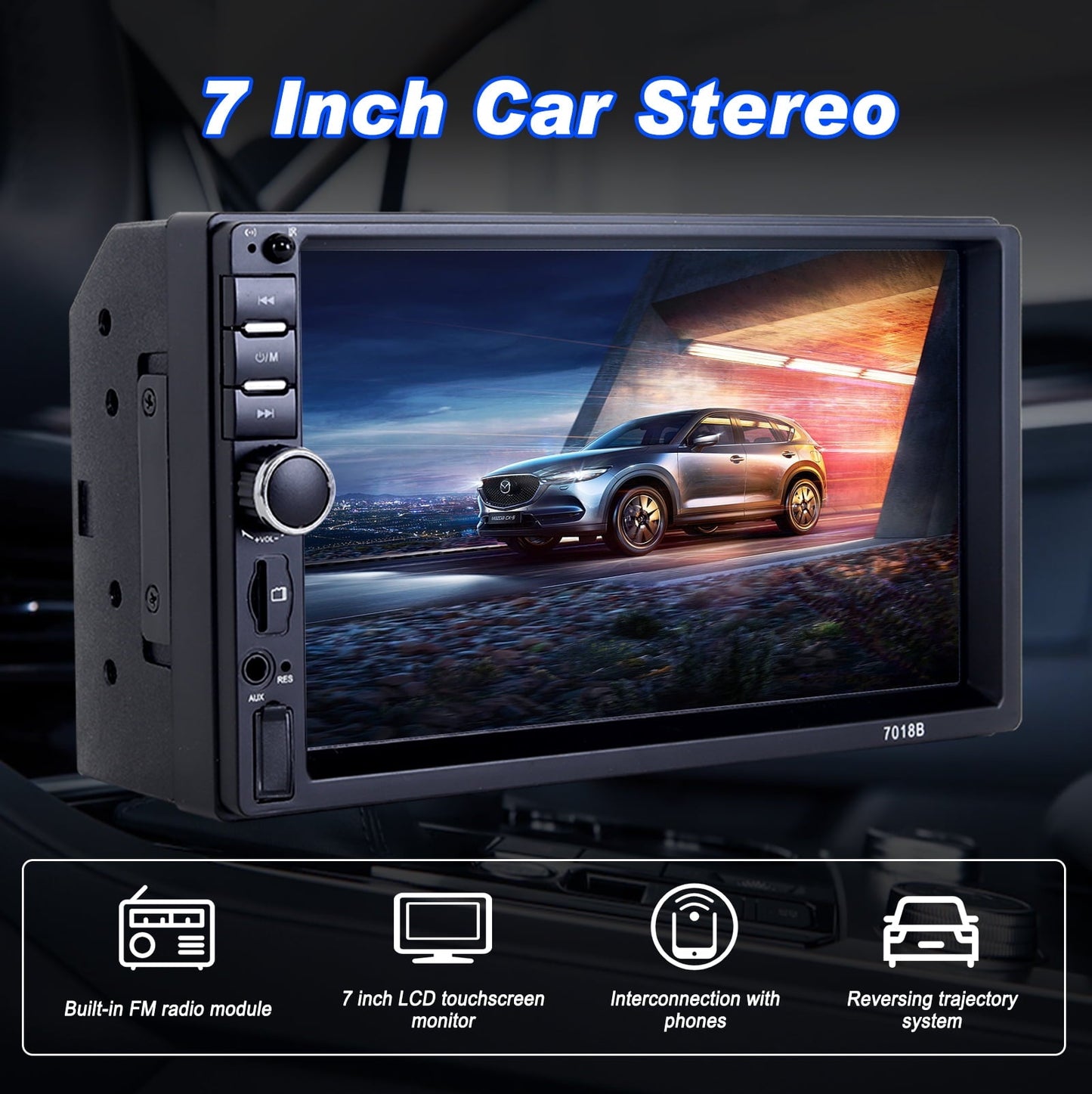 Classic Car Stereo Touch Screen,7" Double Din Radio,Car Stereo with Bluetooth FM AUX USB SD Mirror Link Function,Backup Camera