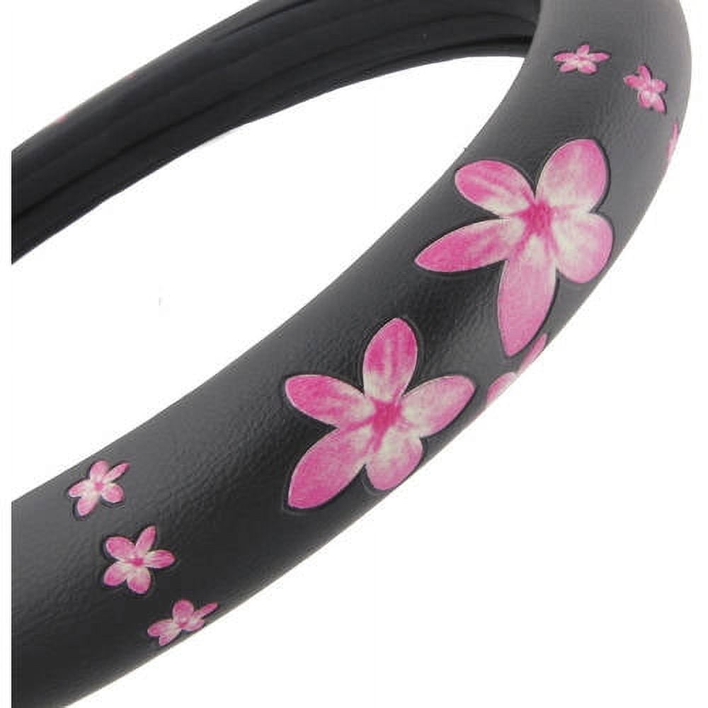 Classic BDK Pink Floral Design Car Steering Wheel Cover, Standard Size 14.5 to 15.5"