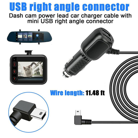 Classic Dash Cam Car Charger Mini USB Cable 11.5ft Power Cord Supply for DVR Camera GPS