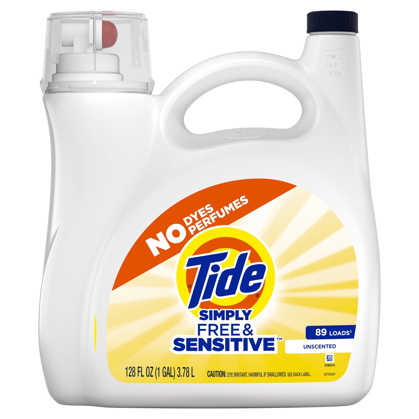 Classic Tide Simply Liquid Laundry Detergent, Free & Sensitive, 128 fl oz, 89 Loads