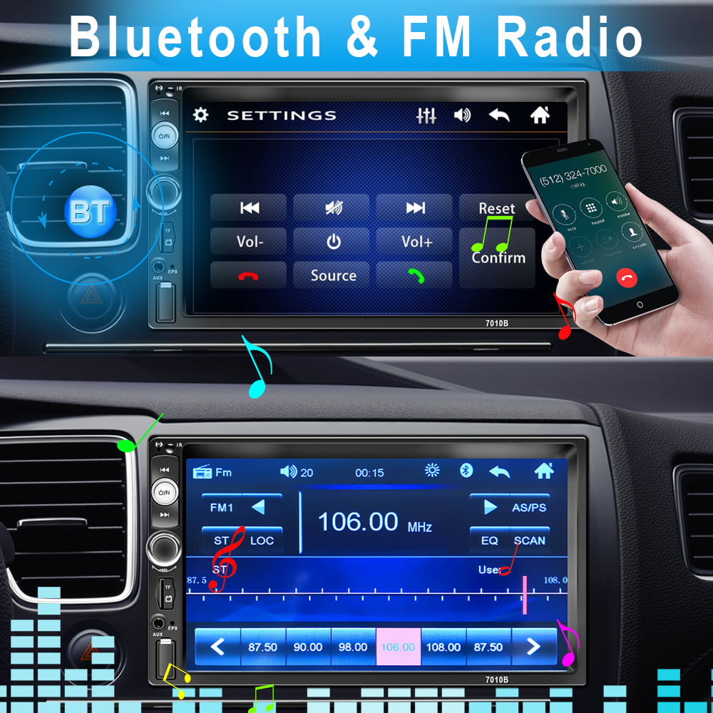 Classic Podofo 7" Double 2 Din Car Stereo Radio HD Touch Screen Car Multimedia Player Digital Display MP5 Autoradio Bluetooth FM AUX USB SD Mirror Link Function, with Backup Camera