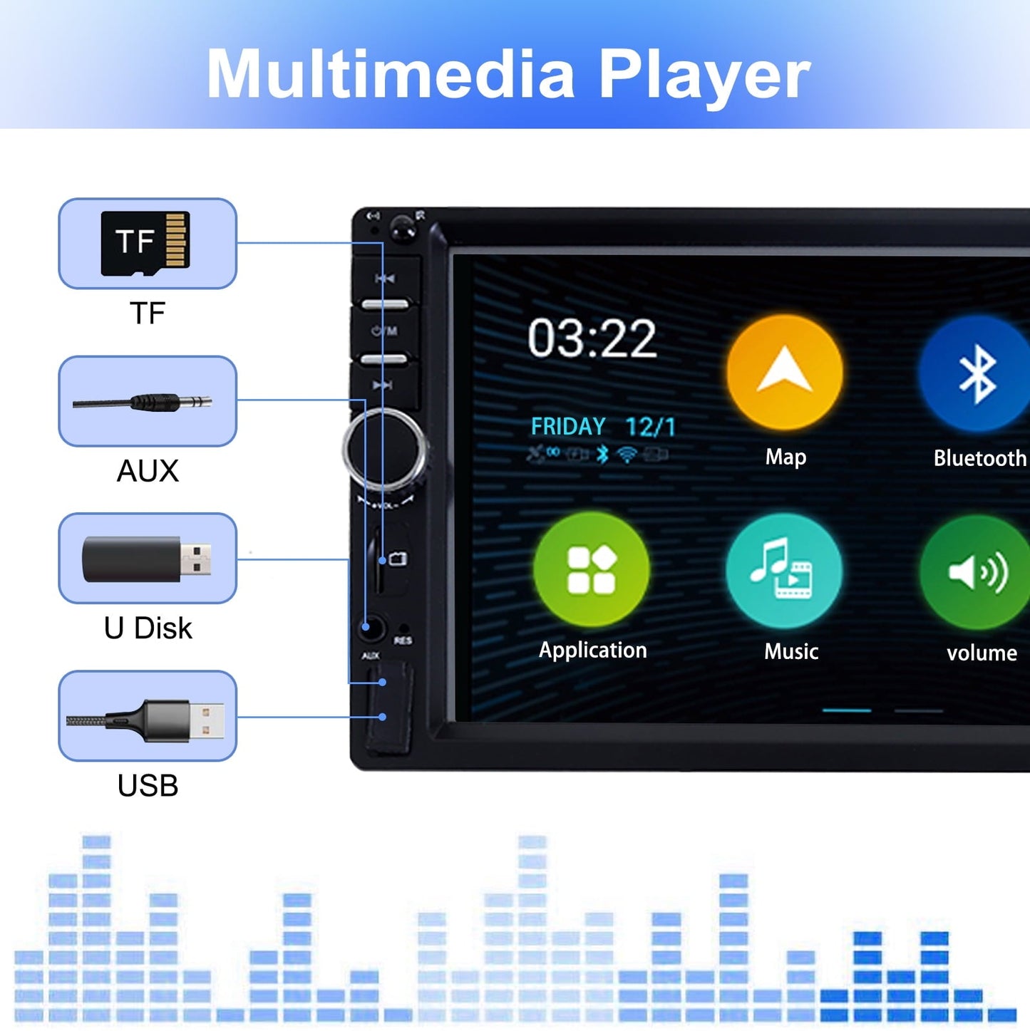 Classic Car Stereo Touch Screen,7" Double Din Radio,Car Stereo with Bluetooth FM AUX USB SD Mirror Link Function,Backup Camera