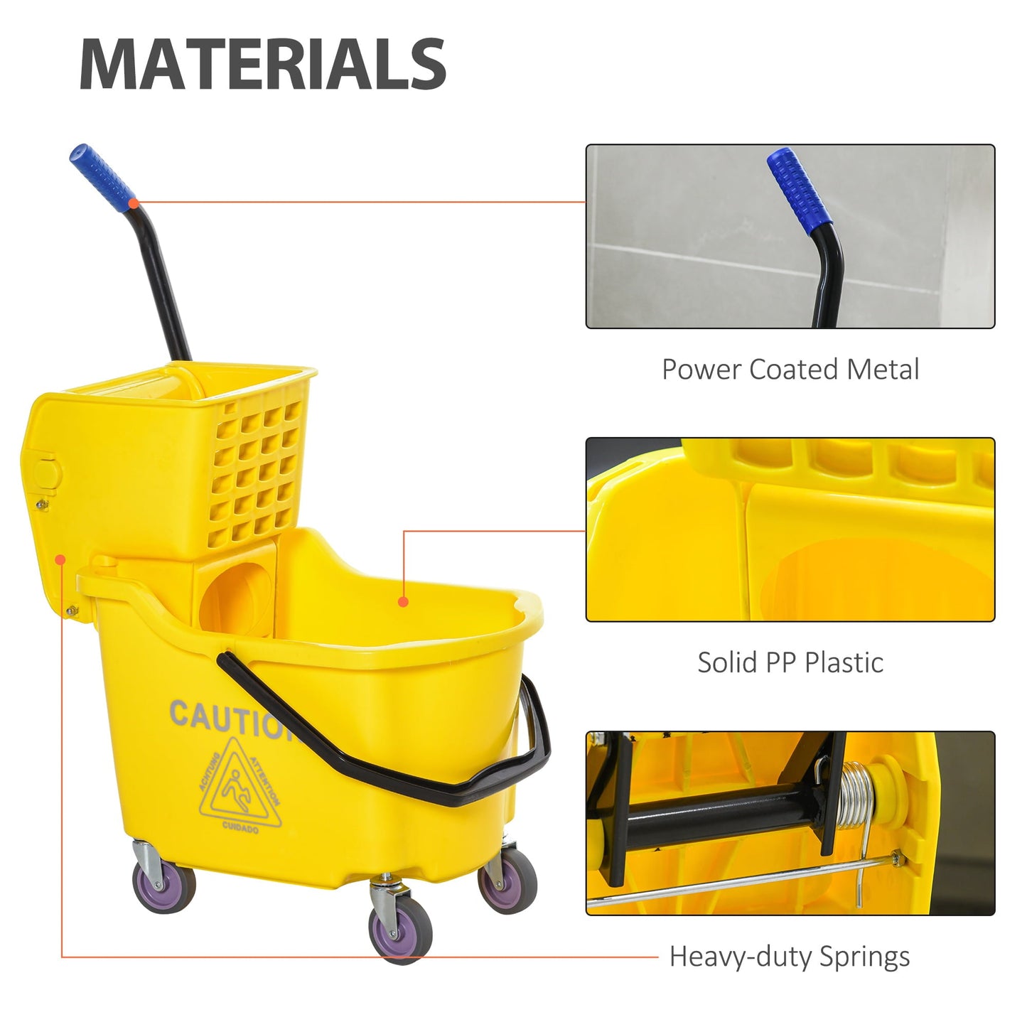 Versatile HOMCOM Residential Mop Bucket with Side Press Wringer and Wheels, Yellow