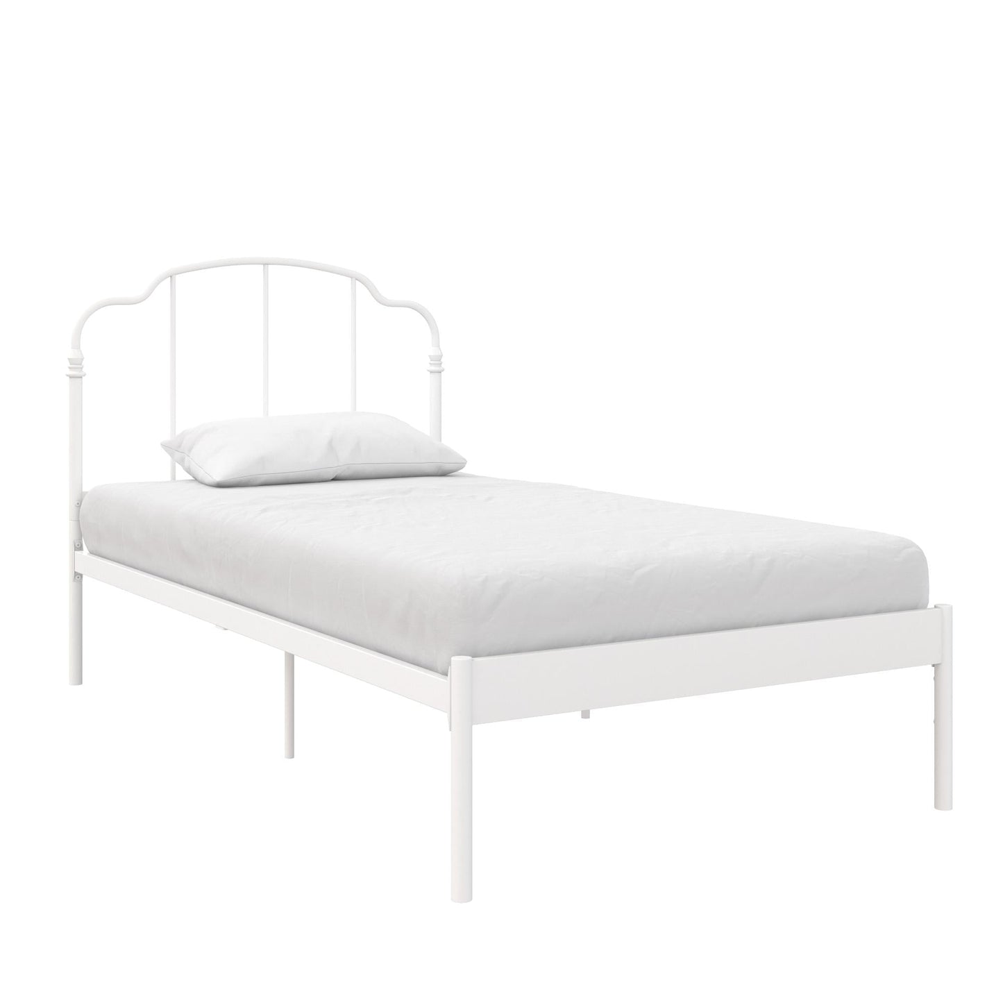 Classic RealRooms Camie Metal Bed, Adjustable Base Height, Twin, White