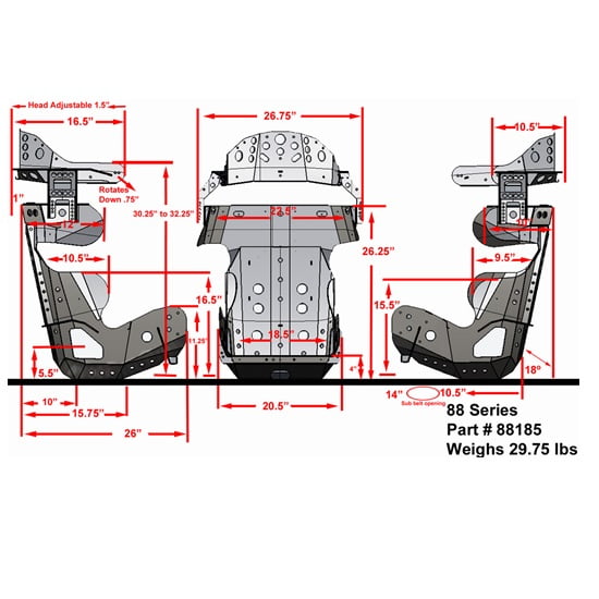 Versatile Kirkey 88 Series 18 Degree Racing Seat, 18.5 Inch