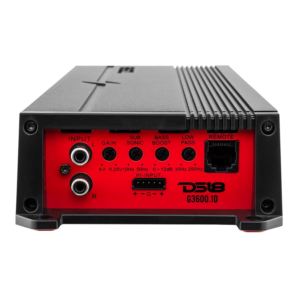 Versatile DS18 G3600.1D GEN-X 3,600-Watt-Max Monoblock Class D Amp with Wired Bass Knob