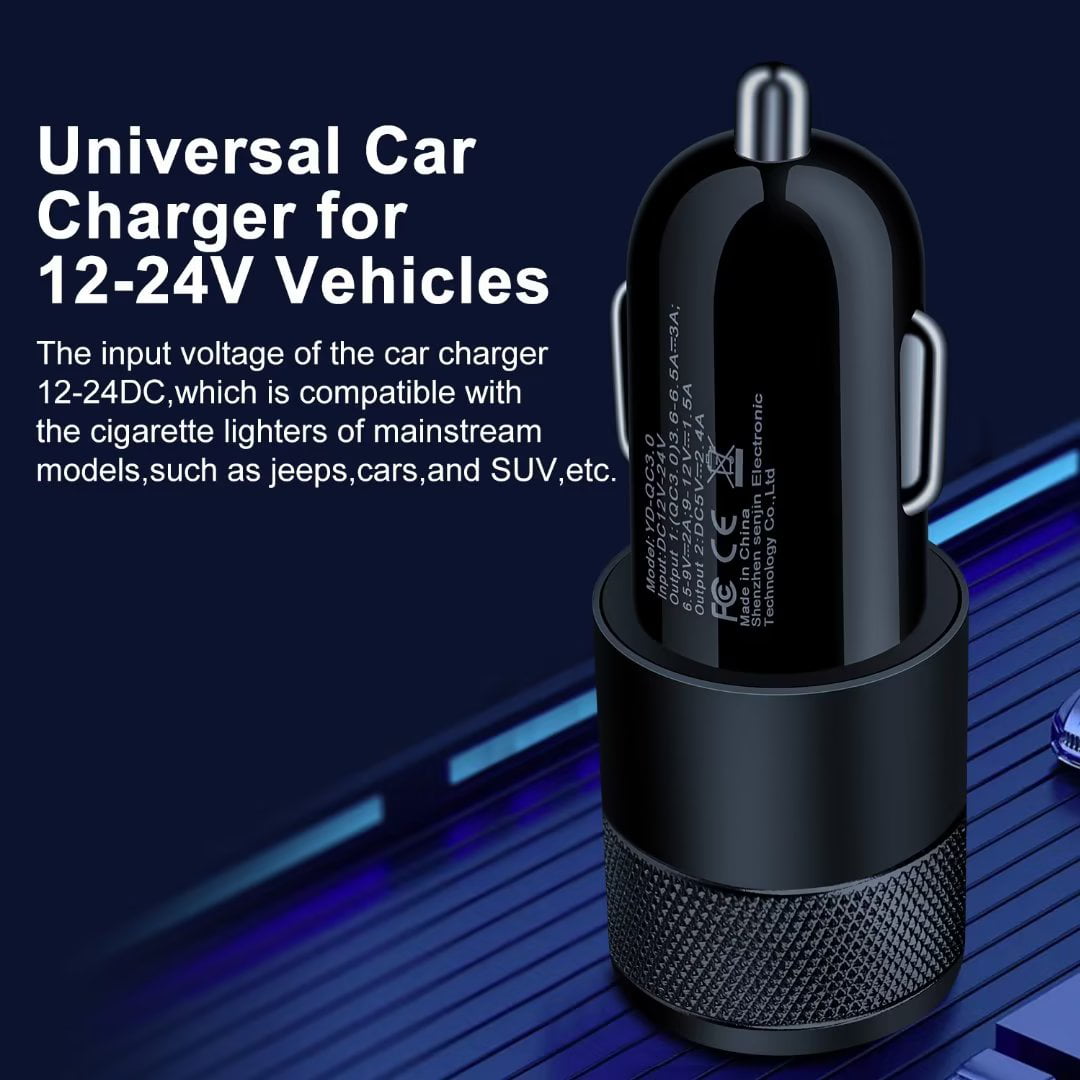 Versatile iPhone Car Charger,AILKIN USB Car Charger,Dual USB Lightning Car Charger Adapter Car Socket Cigarette Lighter QC3.0/2.4A iPhone Car Charger with 2PCS Lightning Cable 6ftï¼Black)