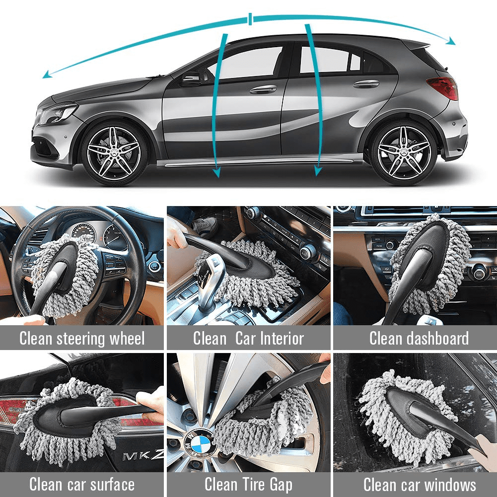 Classic Multi-Functional Microfiber Car Duster Interior & Exterior Dash Dust Cleaner, Cleaning Detail Brush Dusting Washing Tool Kit for Car Home Kitchen Computer California Cleaning Products