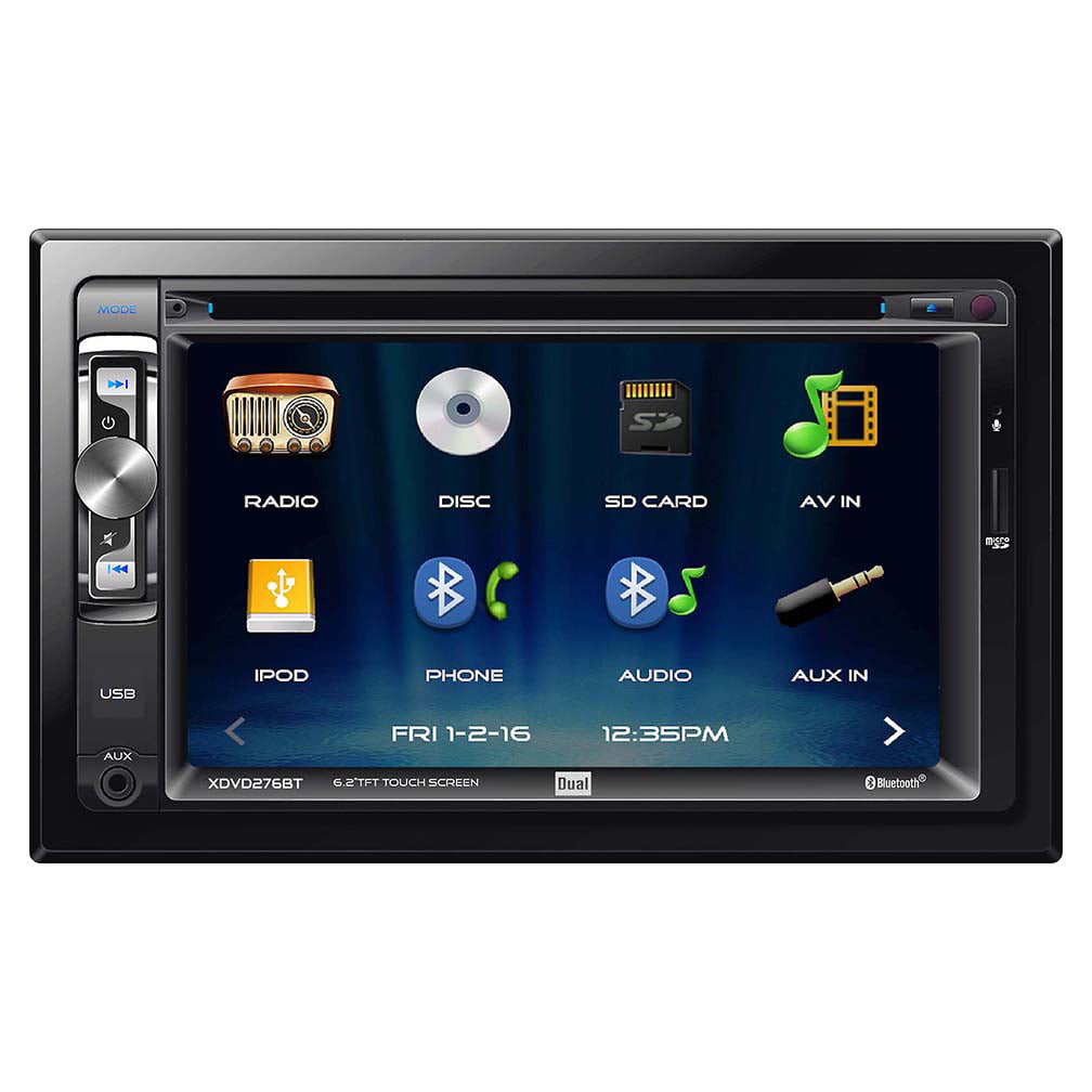 Classic Dual Electronics XDVD276BT 6.2 inch LED Backlit LCD Multimedia Touch Screen Double Din Car Stereo with Built-in Bluetooth, iPlug, CD/DVD Player and USB/microSD Ports