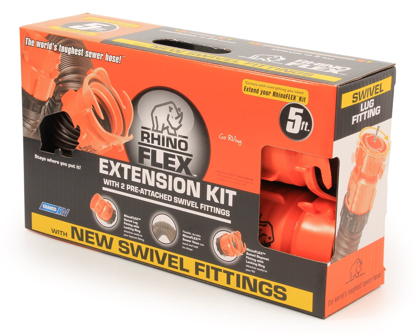 Classic Camco 39765 RhinoFLEX 5' RV Sewer Hose Extension Kit with Swivel Fitting