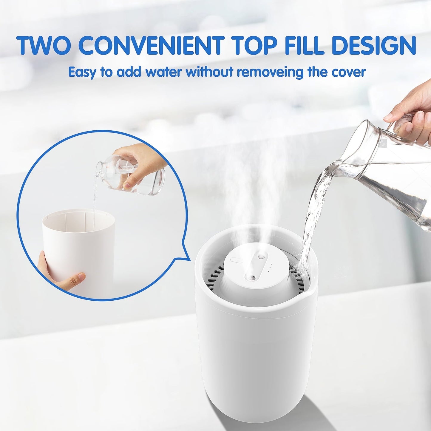 Versatile MASBRILL Humidifiers for Bedroom, 2.5L Cool Mist Humidifier for Baby, Small Air Humidifier, White