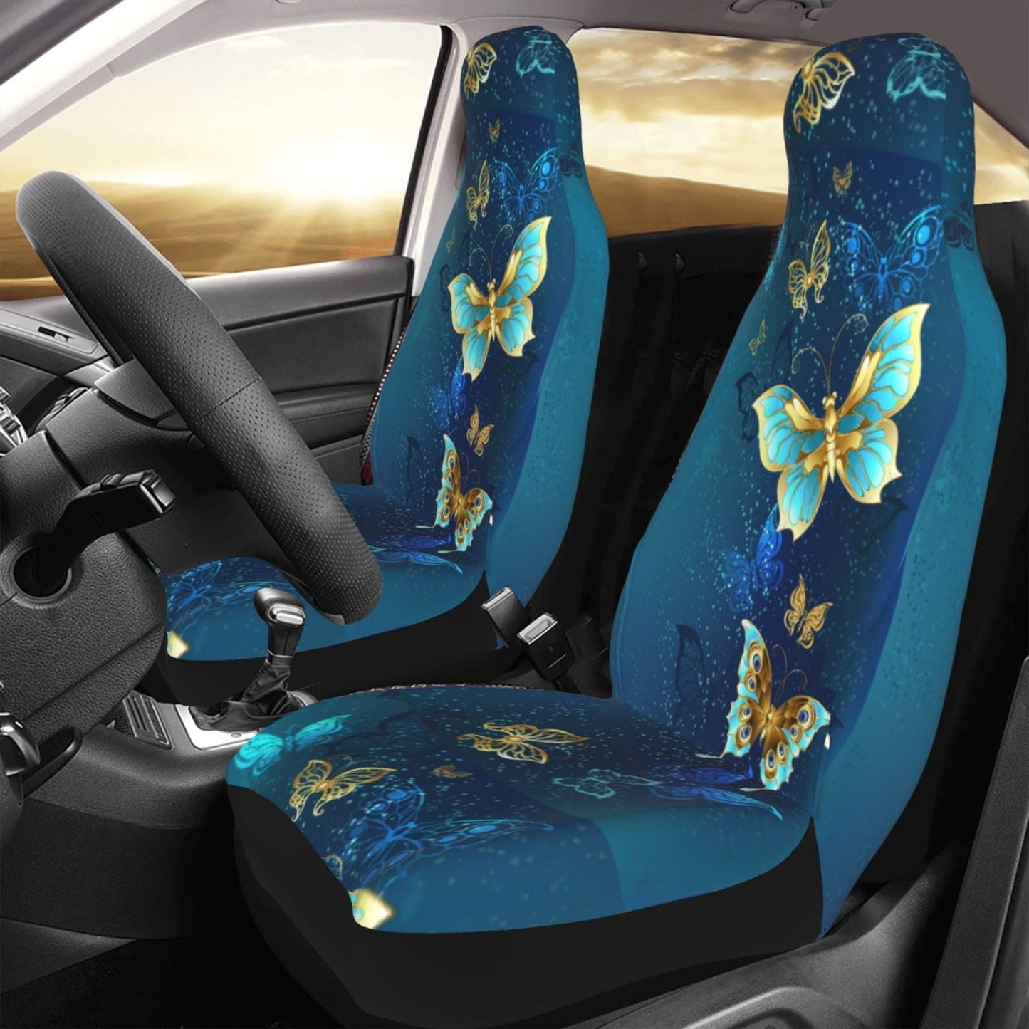 Versatile KAKALAD Blue butterfly Car Seat Covers Set Vehicle Front Seats Protector 2 Pcs