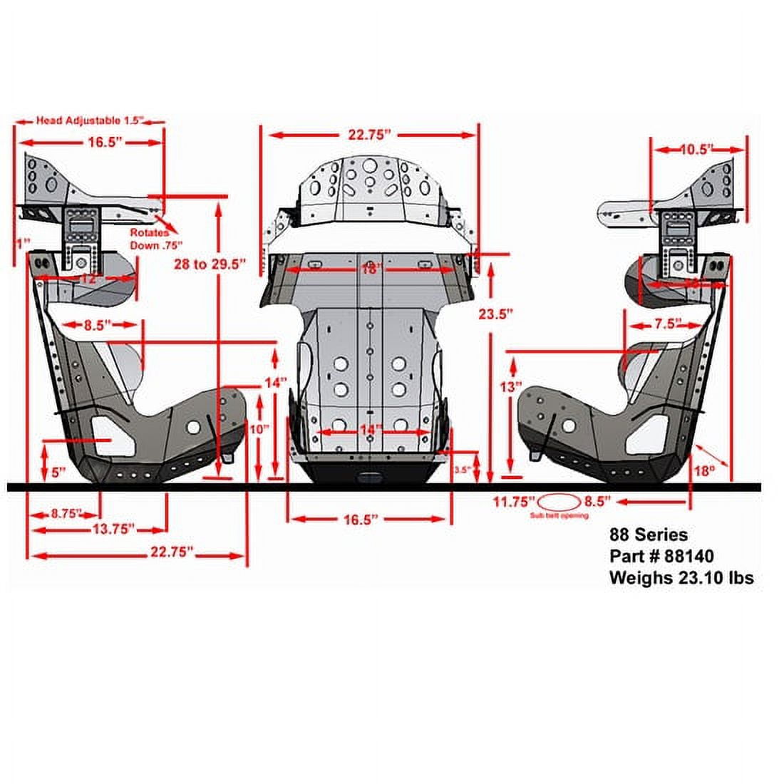 Versatile Kirkey 88 Series 18 Degree Racing Seat, 18.5 Inch