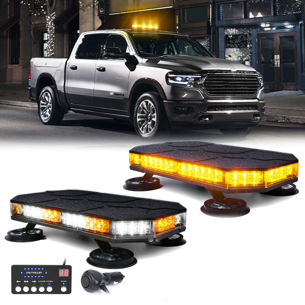 Versatile Xprite 42 LED High-Visibility 14" Rooftop Strobe Light Bar Vehicle Safety Emergency Beacon, Magnetic Base, Weatherproof - Amber