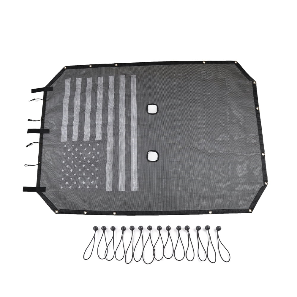 Classic CheroCar Sun Shade Mesh Sunshade Bikini Top for Jeep Wrangler JK 2007-2017, Black US Flag