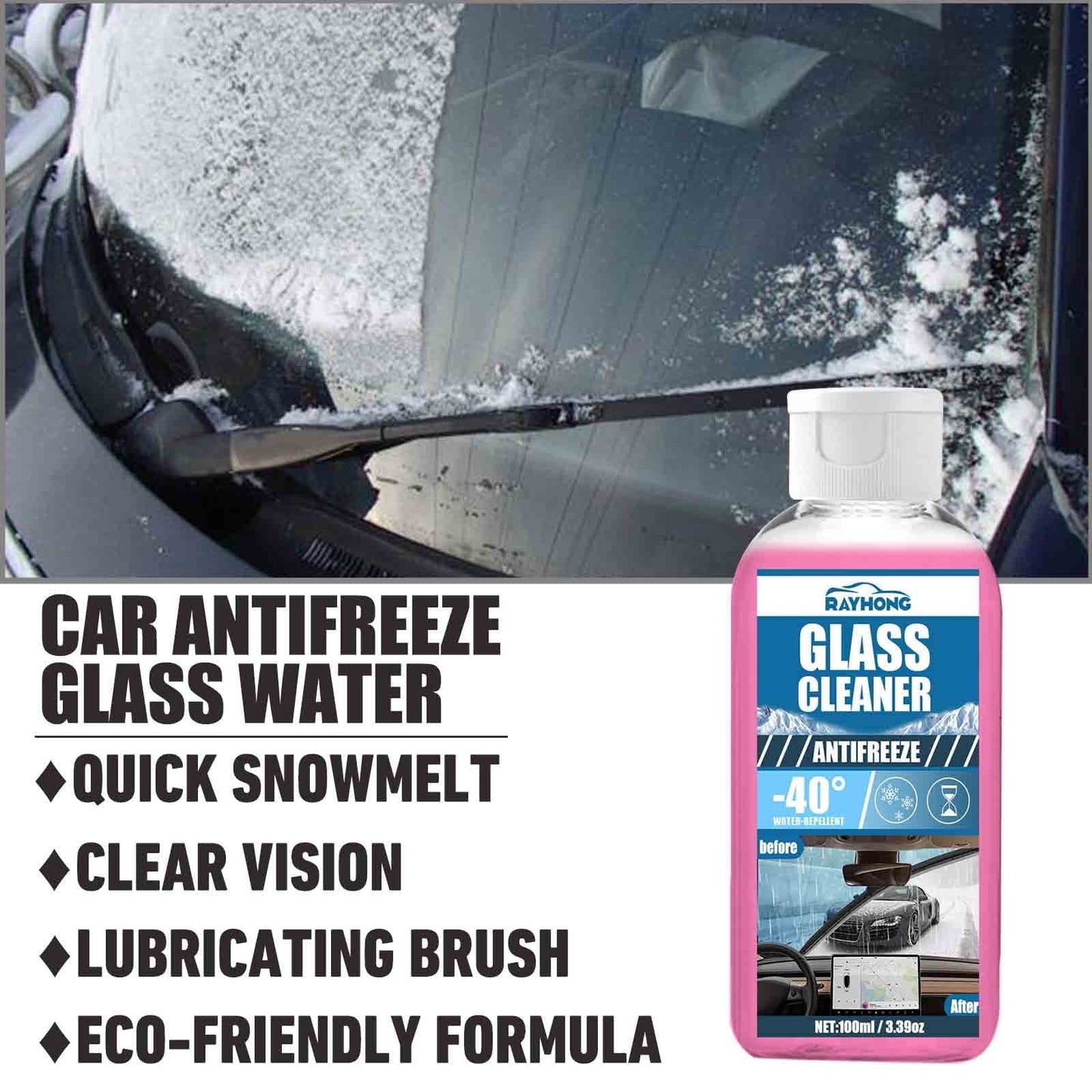 Versatile Thsue Car Antifreeze Glass Water: Fast Snow Melting, Clear Vision, Lubricating Brush(100ml)