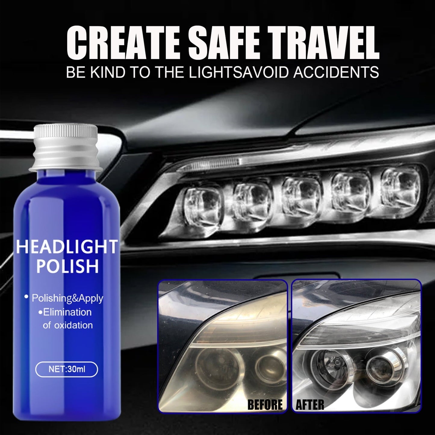 Versatile Headlight Restoration Kit, Heavy Duty DIY Headlight Repair Kit to Remove Yellow Gaze, Sand, Refine,Polish