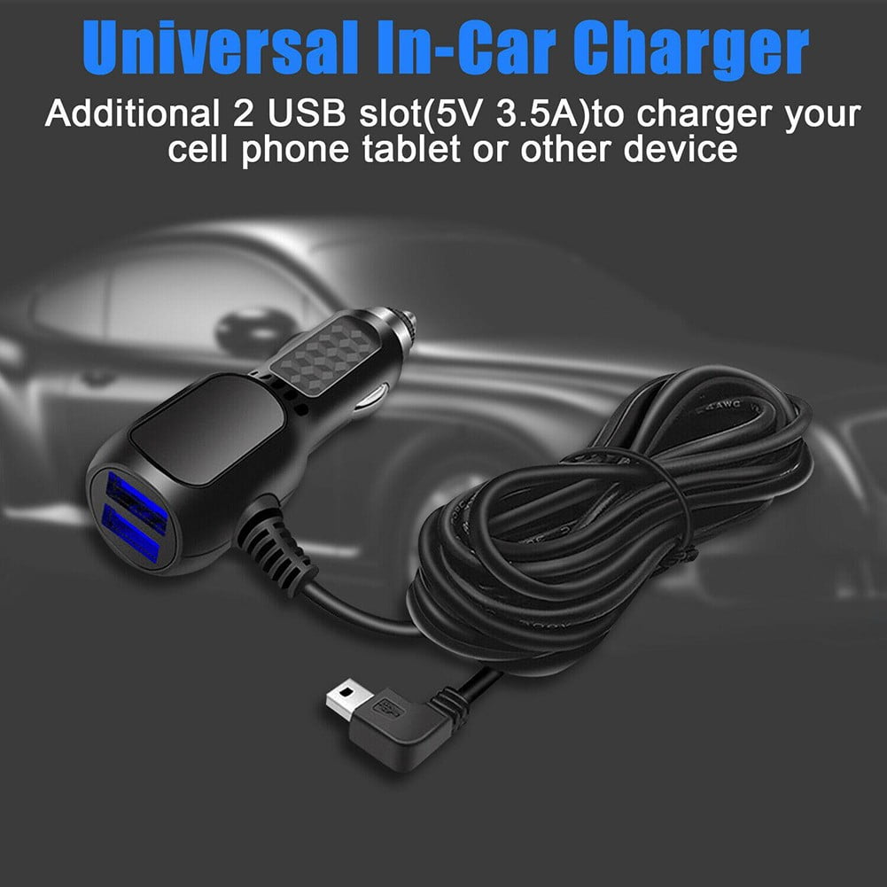 Classic Dash Cam Car Charger Mini USB Cable 11.5ft Power Cord Supply for DVR Camera GPS