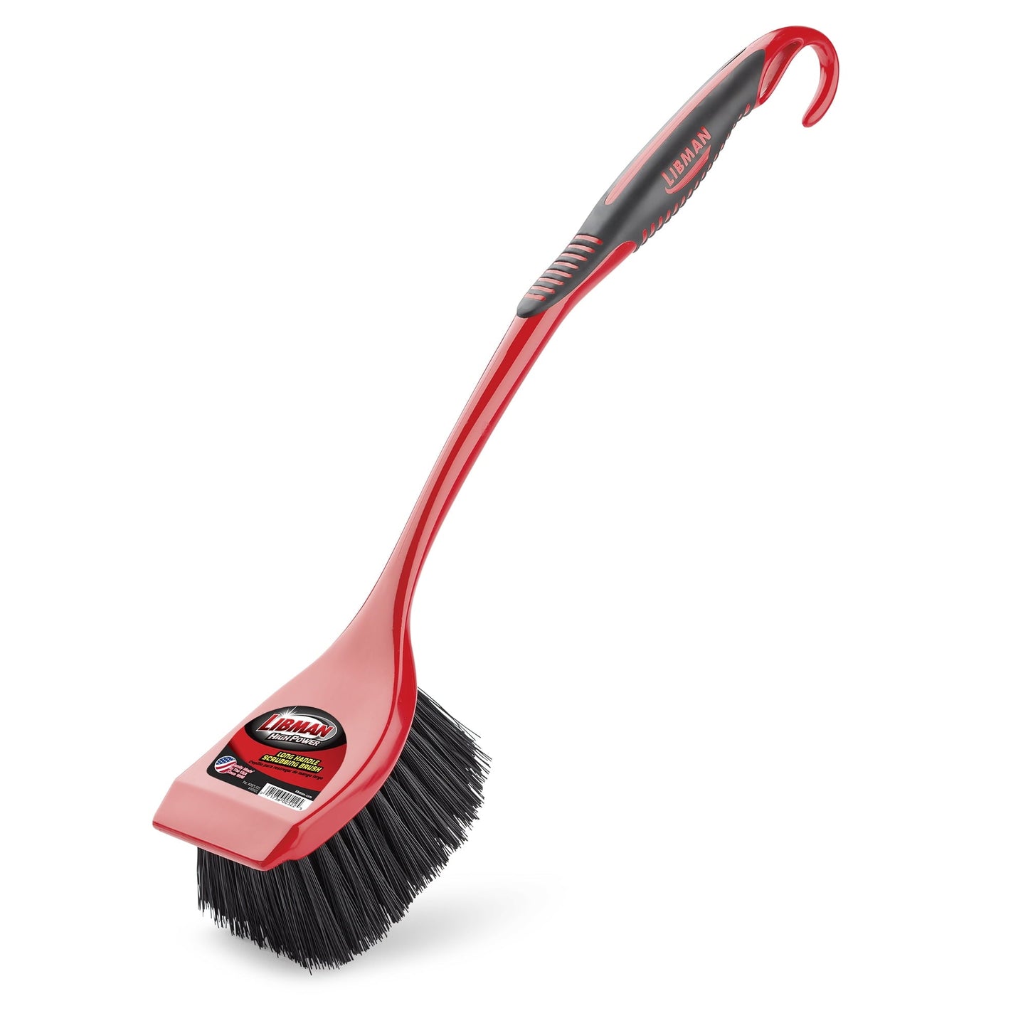 Versatile Libman Red All Purpose Scrub Brush with Scraper 13 in Long Handle and 2 in Recycled PET Fibers