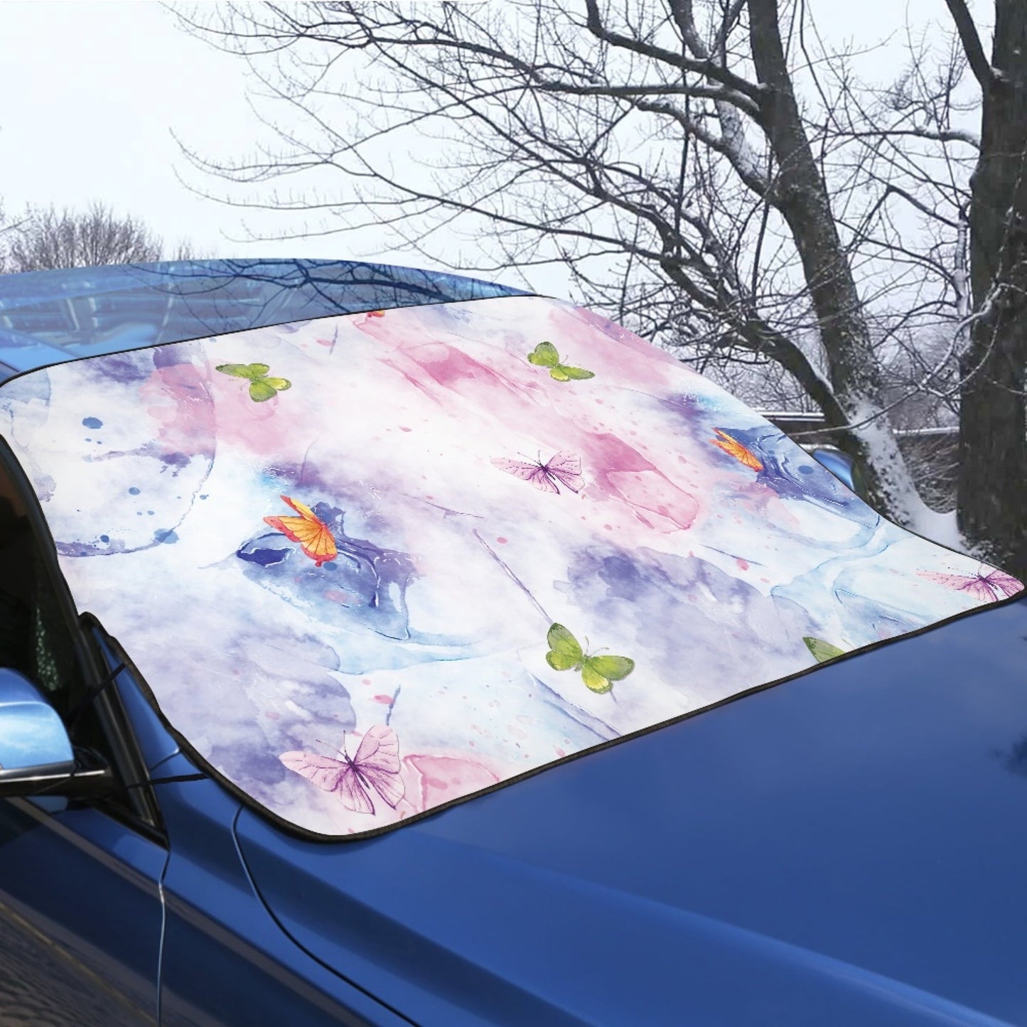 Versatile Bivenant Store Butterfly Car Windshield Snow Cover,Winter Frost Windshield Snow Ice Removal Cover/Protector,Waterproof Windproof Sunshade Snow Cover Fits Most Cars,Trucks,Vans,SUVs