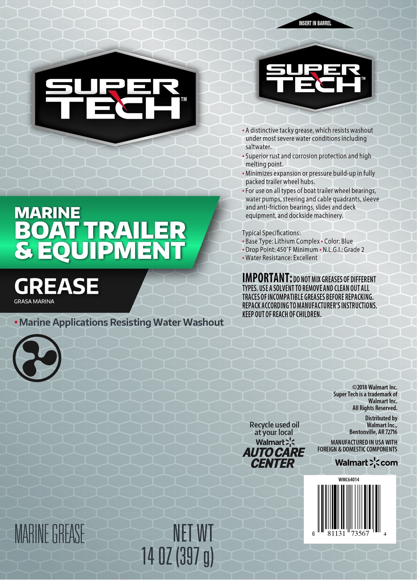 Classic Super Tech Marine Grease, 14 oz Tube