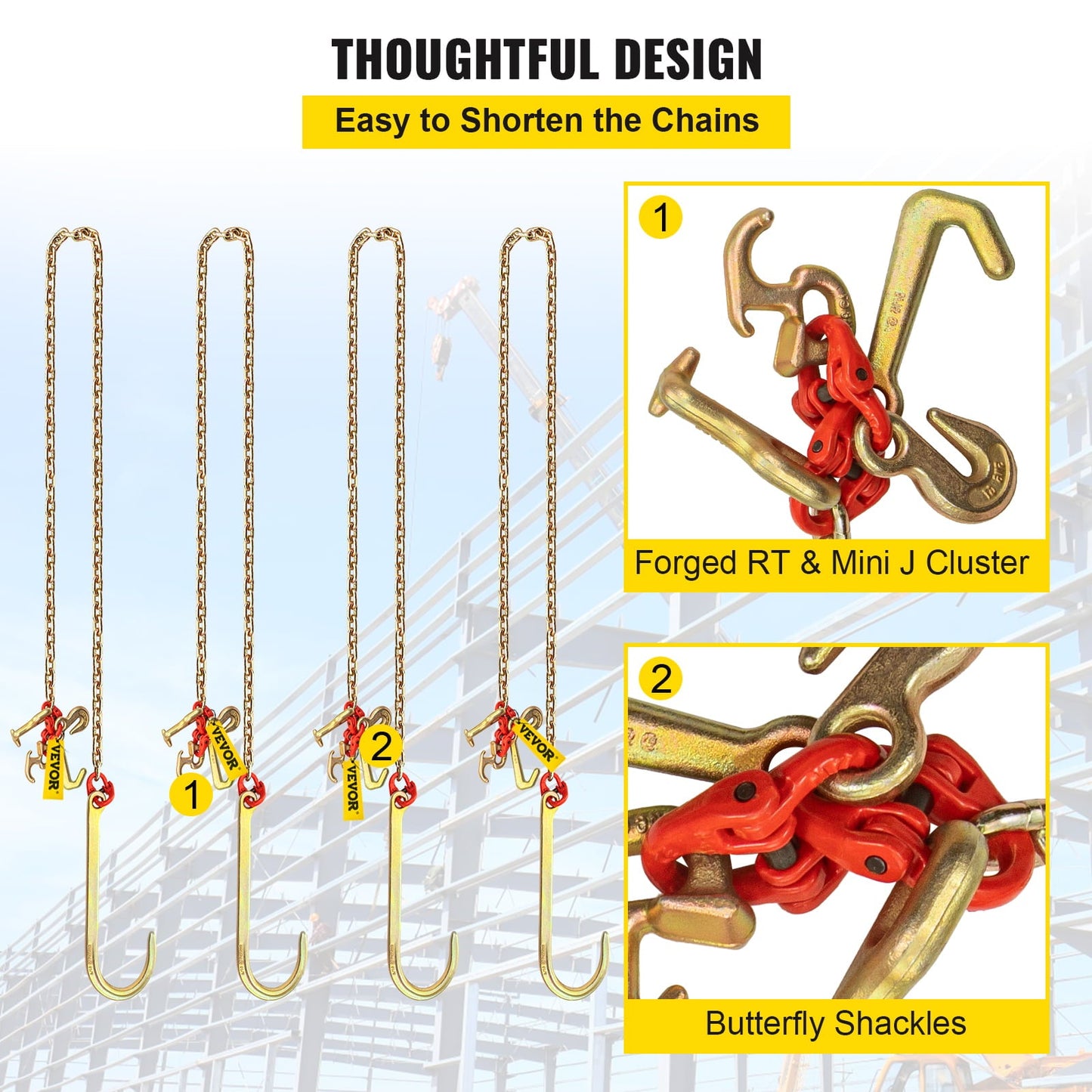 Classic BENTISM 5/16"x10' Long Shank J Hook Tow Chain w/ 15" Large J Hooks & RTJ Hooks X2