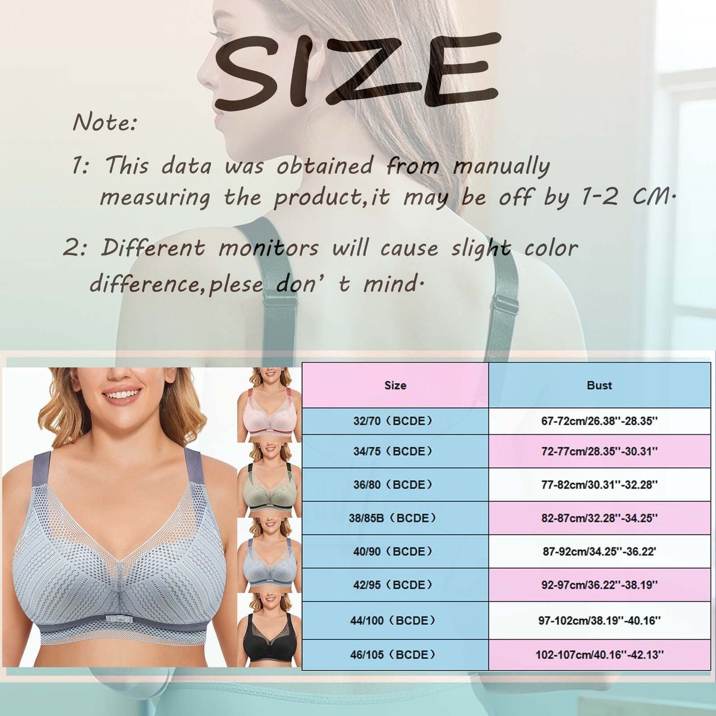 Classic TOWED22 Womens Wireless Bra,Women's Balconette Bra Push Up Underwire Unlined See Bras Plus Size A,34/75B