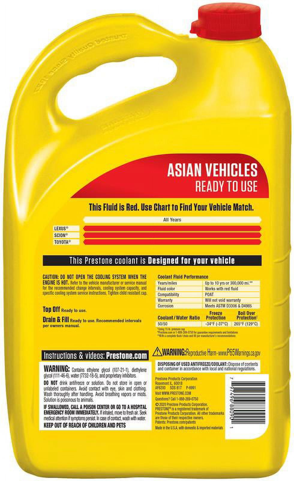 Classic Prestone Asian Vehicles (Red) Antifreeze+Coolant -1 Gal - Ready to Use, 50/50